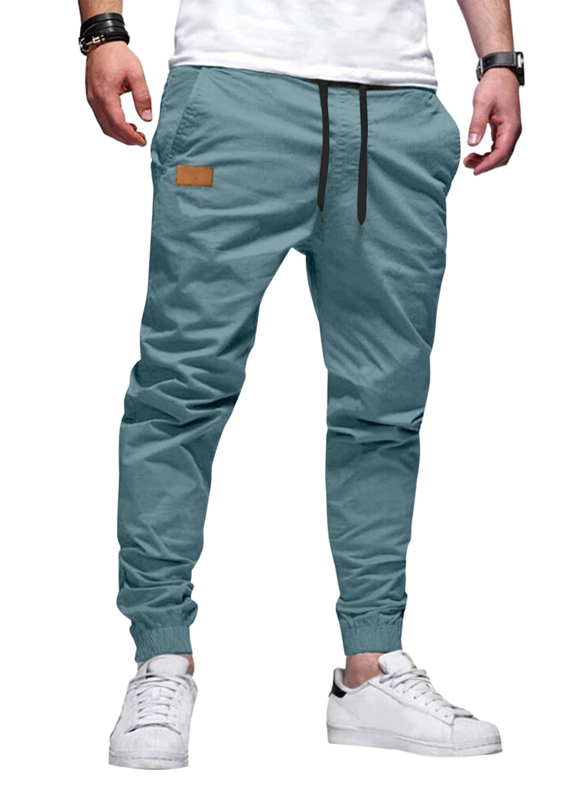 Mens Casual Joggers Pants - Cotton Drawstring Chino Cargo Pants Hiking Outdoor Twill Track Jogging Sweatpants Pants