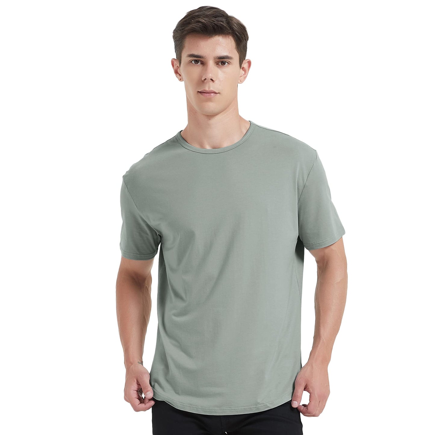 Men's Ultra Soft Bamboo Viscose T-Shirt Curve Hem Lightweight Cooling Short/Long Sleeve Casual Basic Tee Shirt