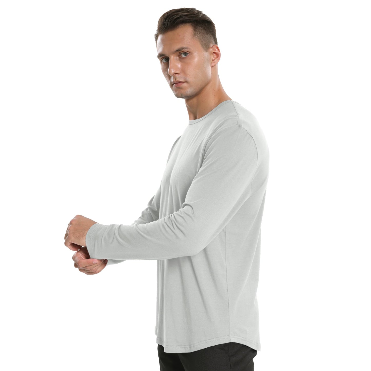 Men's Ultra Soft Bamboo Viscose T-Shirt Curve Hem Lightweight Cooling Short/Long Sleeve Casual Basic Tee Shirt