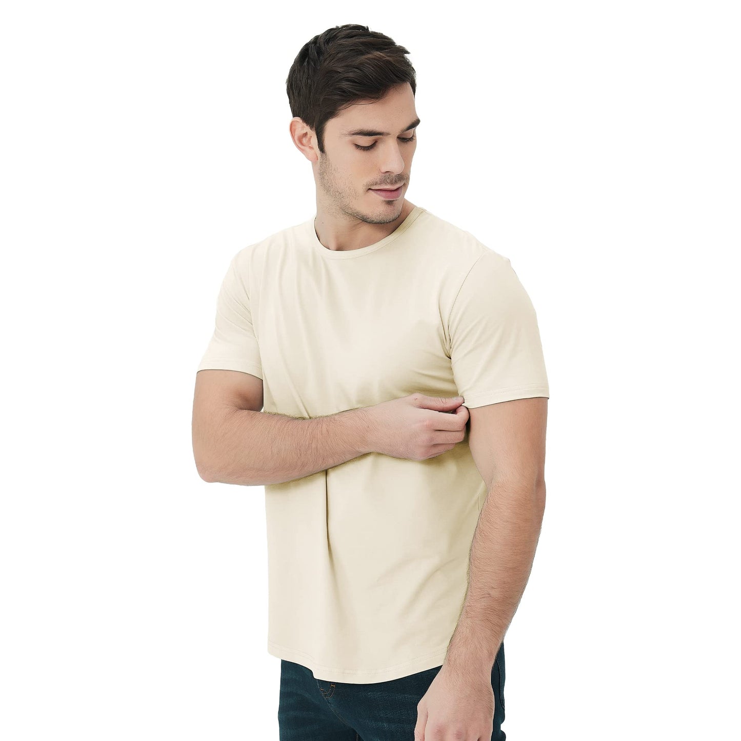 Men's Ultra Soft Bamboo Viscose T-Shirt Curve Hem Lightweight Cooling Short/Long Sleeve Casual Basic Tee Shirt