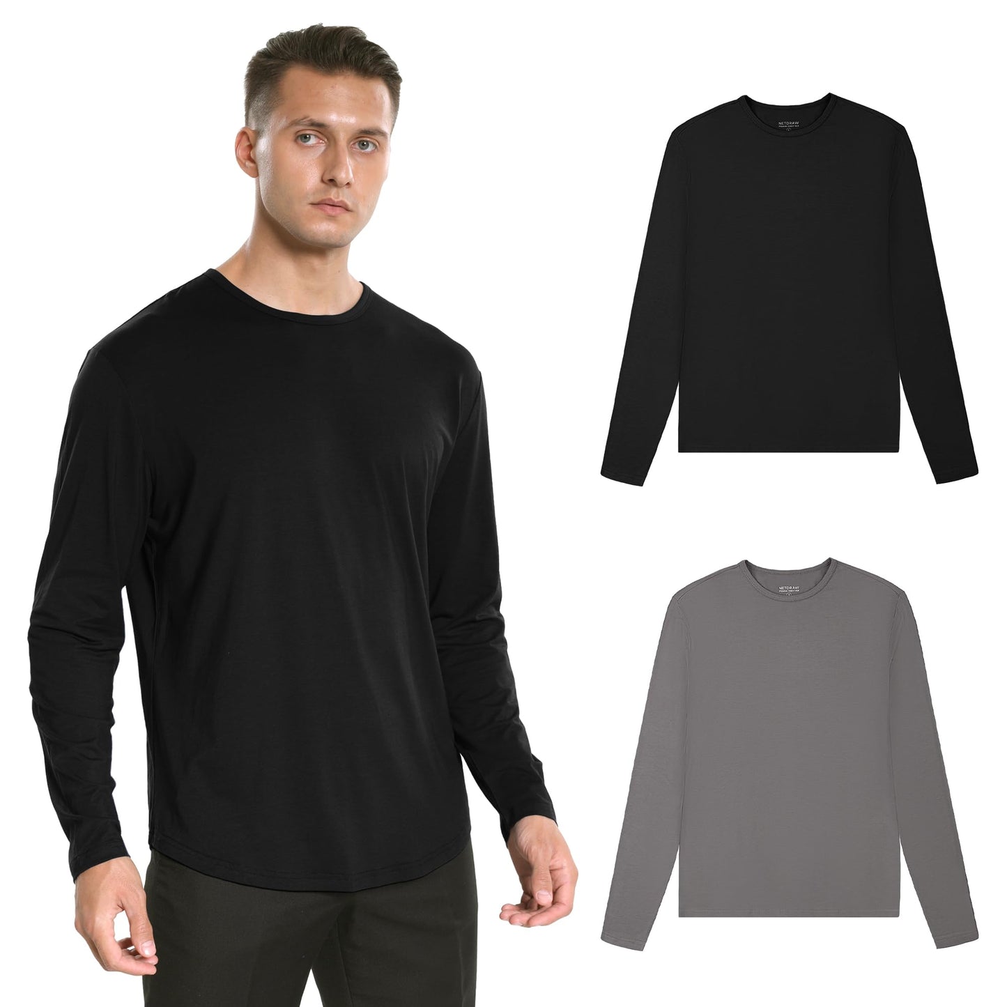 Men's Ultra Soft Bamboo Viscose T-Shirt Curve Hem Lightweight Cooling Short/Long Sleeve Casual Basic Tee Shirt