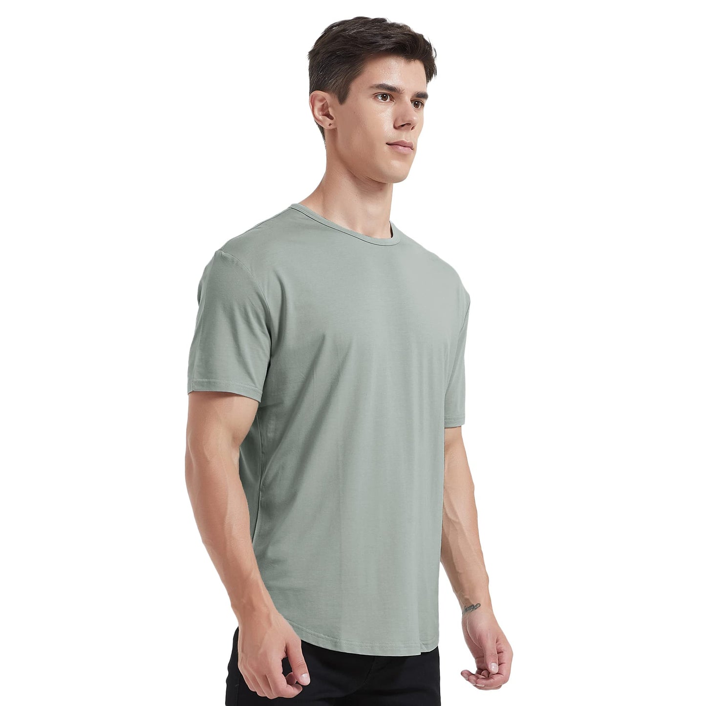 Men's Ultra Soft Bamboo Viscose T-Shirt Curve Hem Lightweight Cooling Short/Long Sleeve Casual Basic Tee Shirt