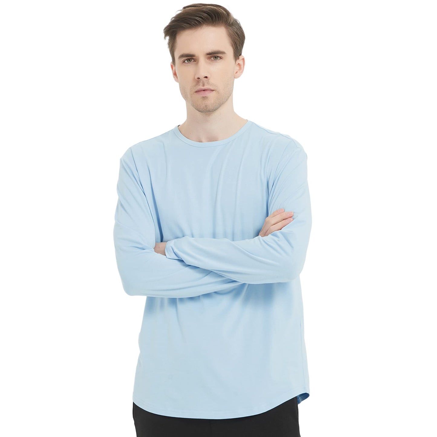 Men's Ultra Soft Bamboo Viscose T-Shirt Curve Hem Lightweight Cooling Short/Long Sleeve Casual Basic Tee Shirt