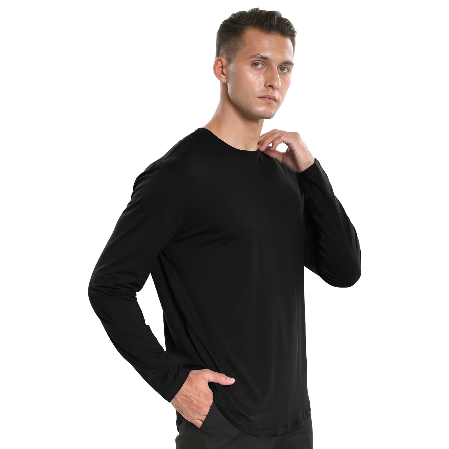 Men's Ultra Soft Bamboo Viscose T-Shirt Curve Hem Lightweight Cooling Short/Long Sleeve Casual Basic Tee Shirt