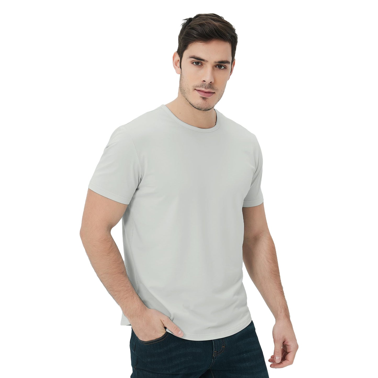 Men's Ultra Soft Bamboo Viscose T-Shirt Curve Hem Lightweight Cooling Short/Long Sleeve Casual Basic Tee Shirt