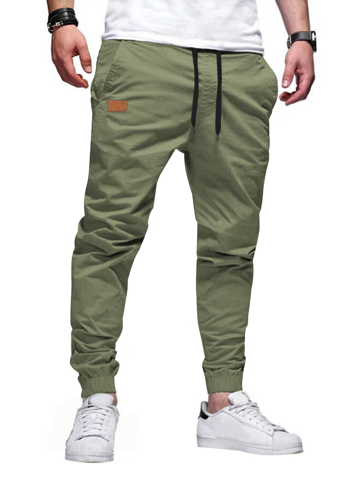 Mens Casual Joggers Pants - Cotton Drawstring Chino Cargo Pants Hiking Outdoor Twill Track Jogging Sweatpants Pants