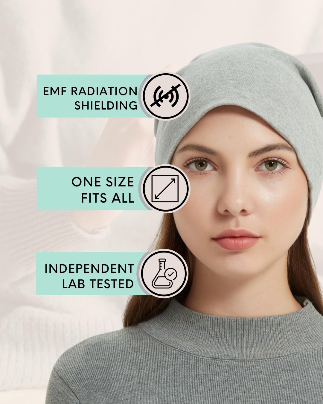 Smart EMF Protection Slouch Beanie, 5G, RF Shielding, WiFi Protection, Brain Coat