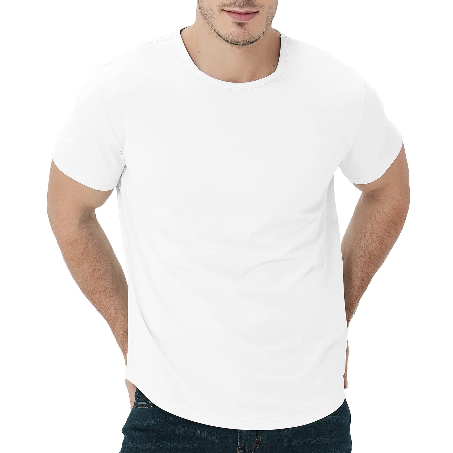 Men's Ultra Soft Bamboo Viscose T-Shirt Curve Hem Lightweight Cooling Short/Long Sleeve Casual Basic Tee Shirt