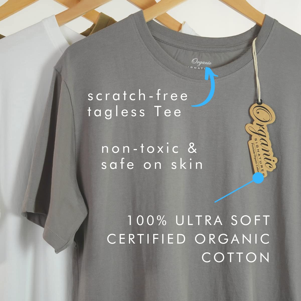 Crewneck 100% Certified Organic Cotton, Soft Shirts for Men