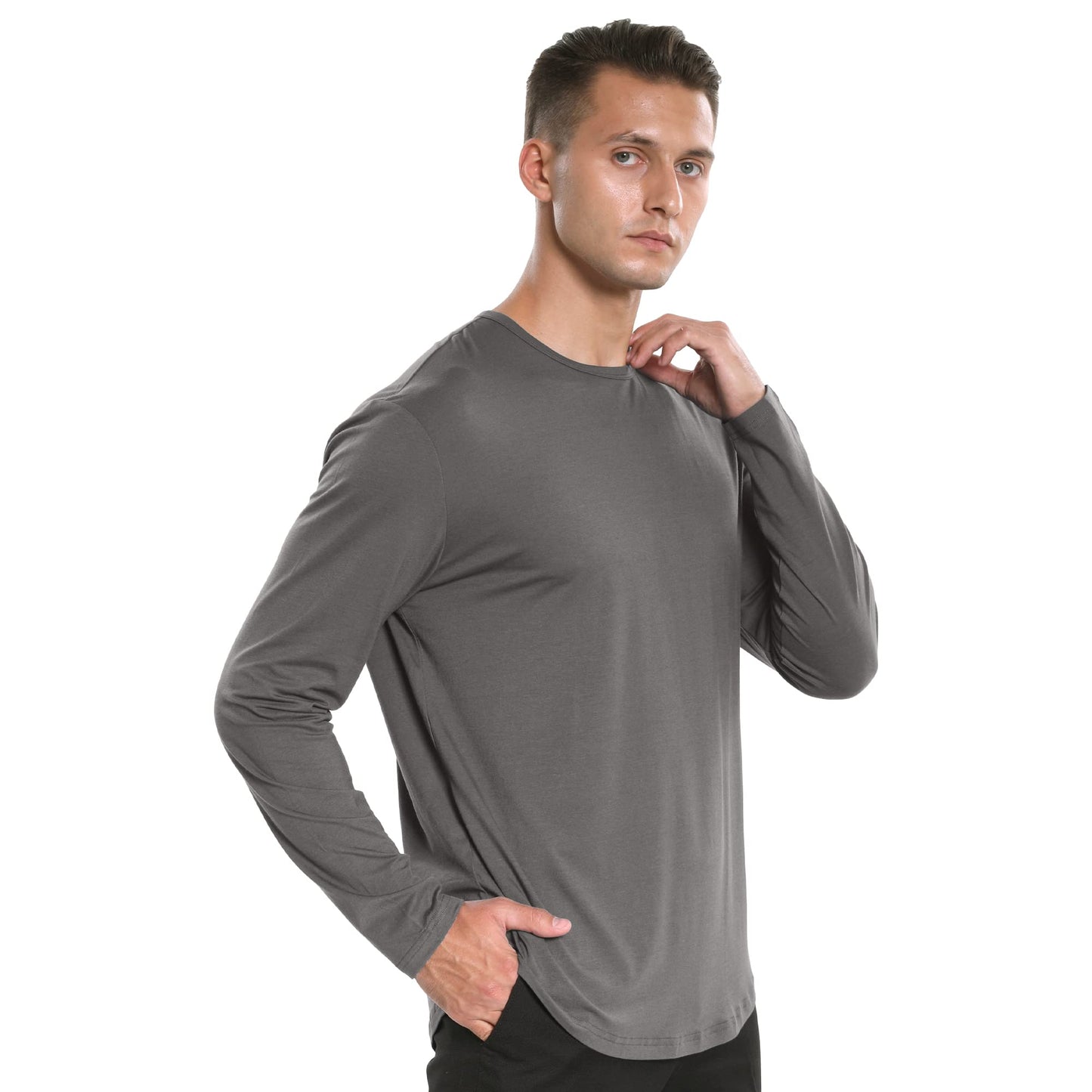 Men's Ultra Soft Bamboo Viscose T-Shirt Curve Hem Lightweight Cooling Short/Long Sleeve Casual Basic Tee Shirt