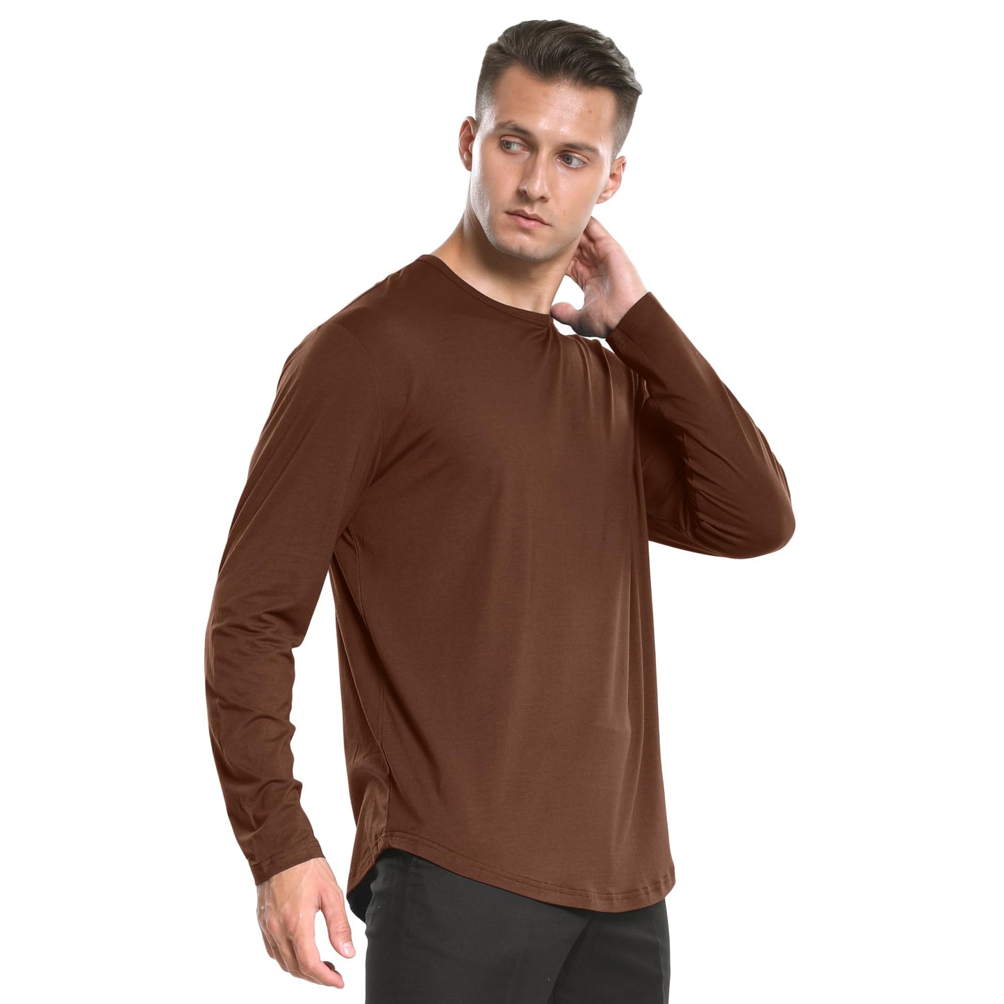 Men's Ultra Soft Bamboo Viscose T-Shirt Curve Hem Lightweight Cooling Short/Long Sleeve Casual Basic Tee Shirt