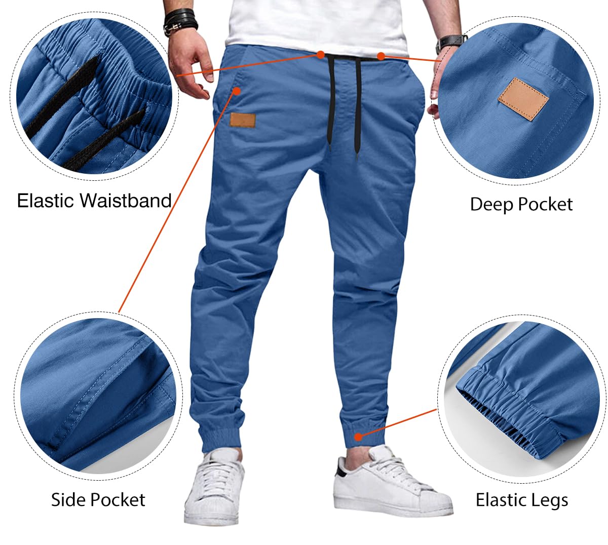 Mens Casual Joggers Pants - Cotton Drawstring Chino Cargo Pants Hiking Outdoor Twill Track Jogging Sweatpants Pants