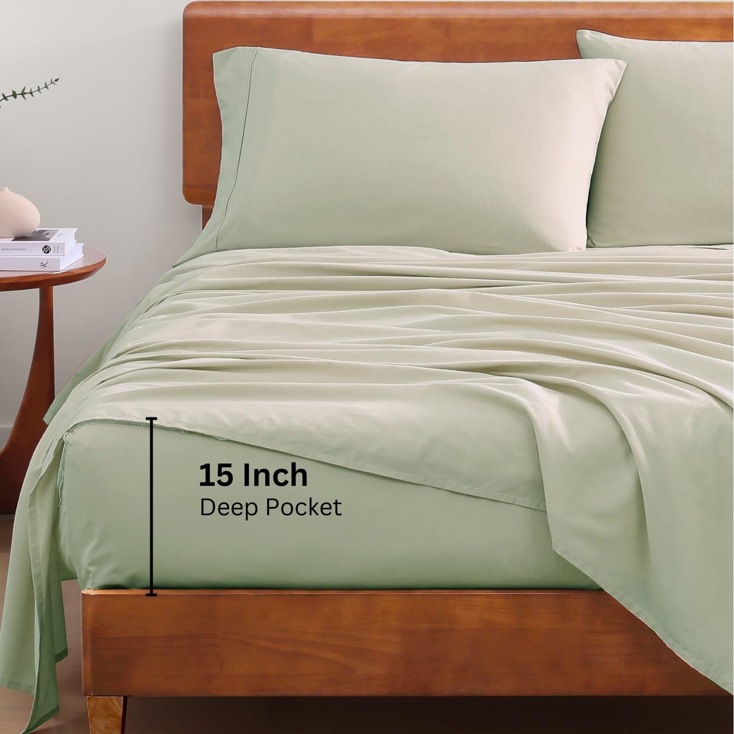 100% Organic Cotton King Size Sheets Set, 4Pc King Sheets, Soft Breathable Sheets King Size, Percale Weave, Hotel-Quality King Bed Sheets, 15" Deep Pocket King Sheet Set - White Bed Sheets