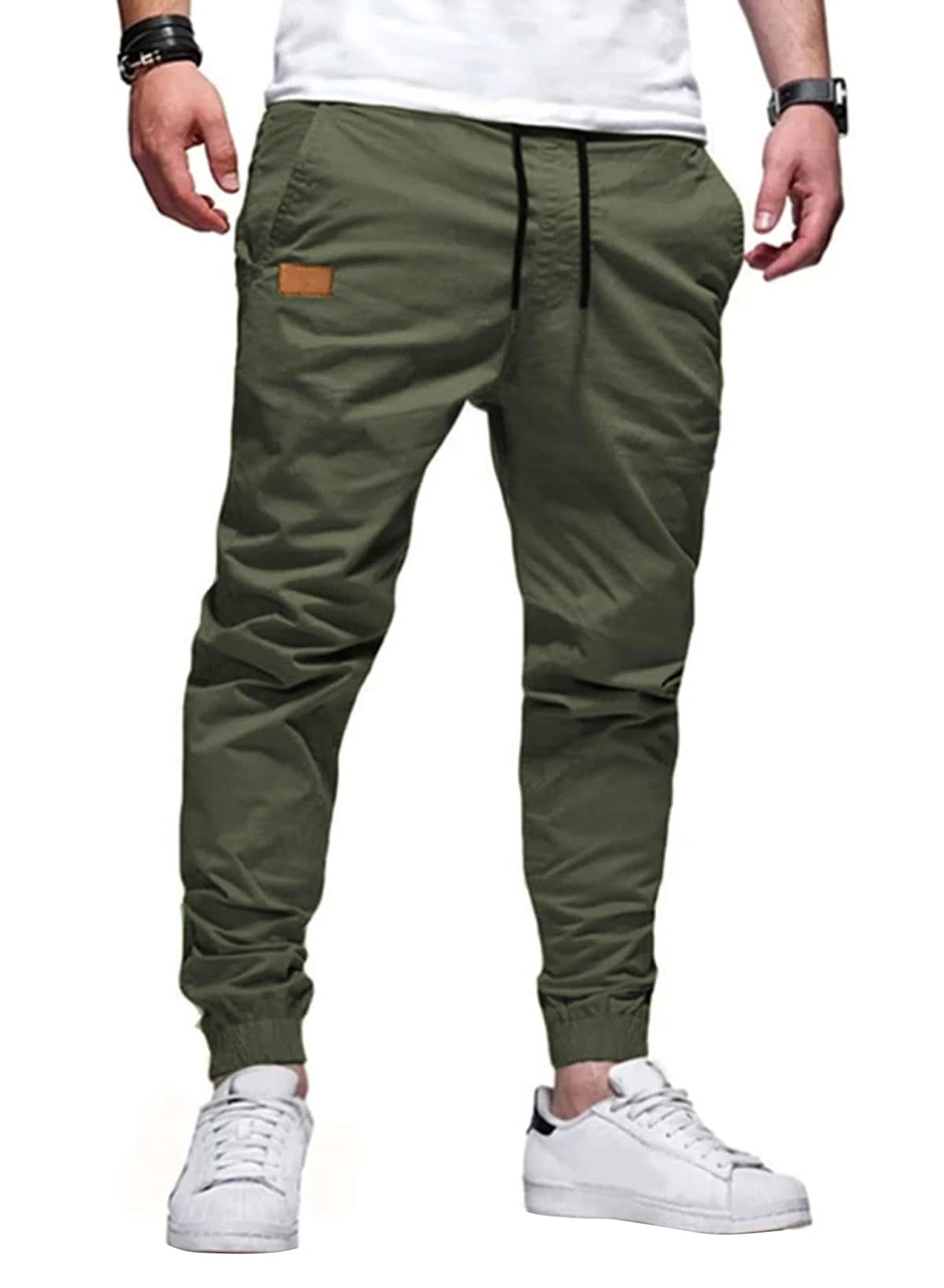 Mens Casual Joggers Pants - Cotton Drawstring Chino Cargo Pants Hiking Outdoor Twill Track Jogging Sweatpants Pants