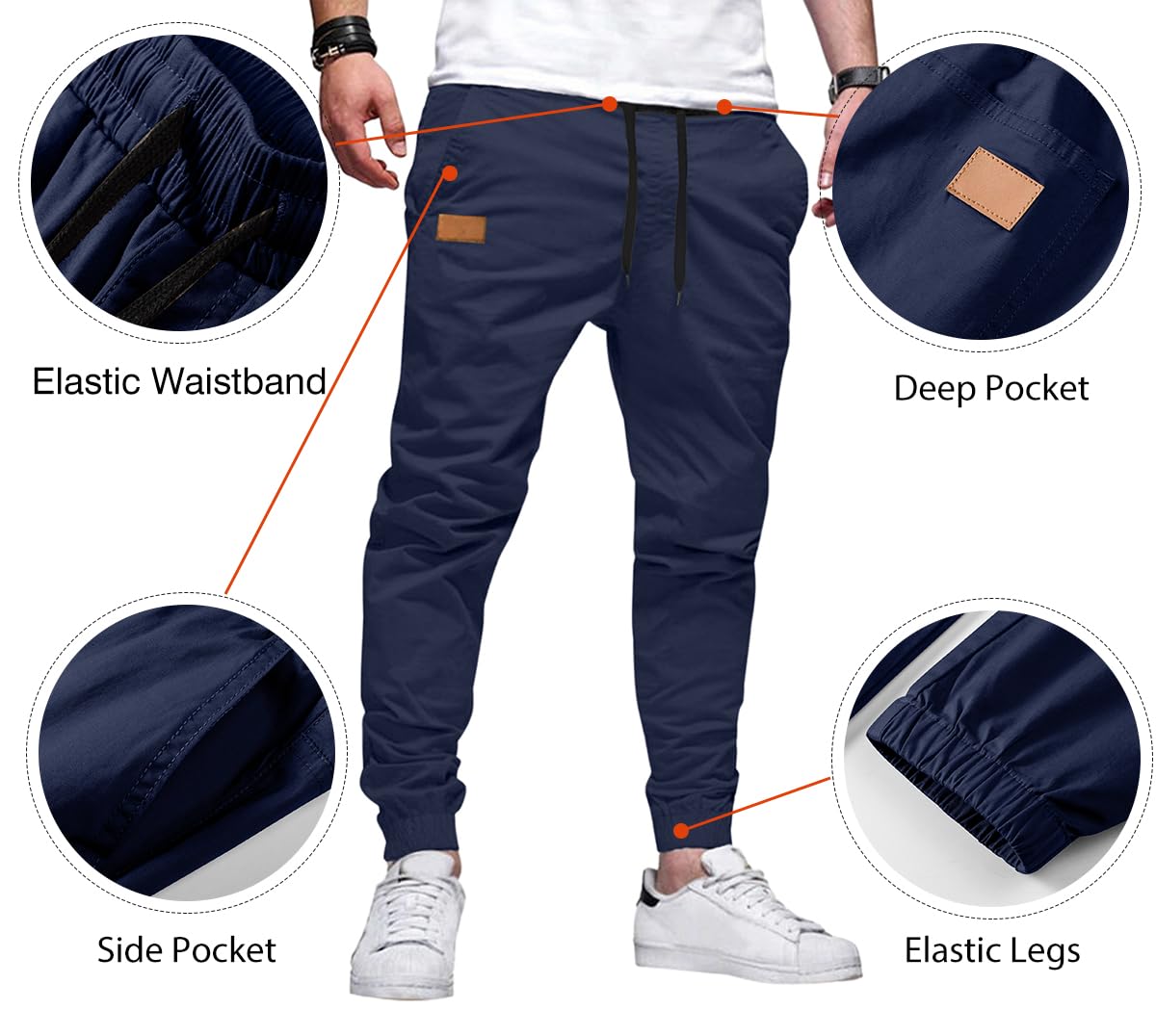 Mens Casual Joggers Pants - Cotton Drawstring Chino Cargo Pants Hiking Outdoor Twill Track Jogging Sweatpants Pants