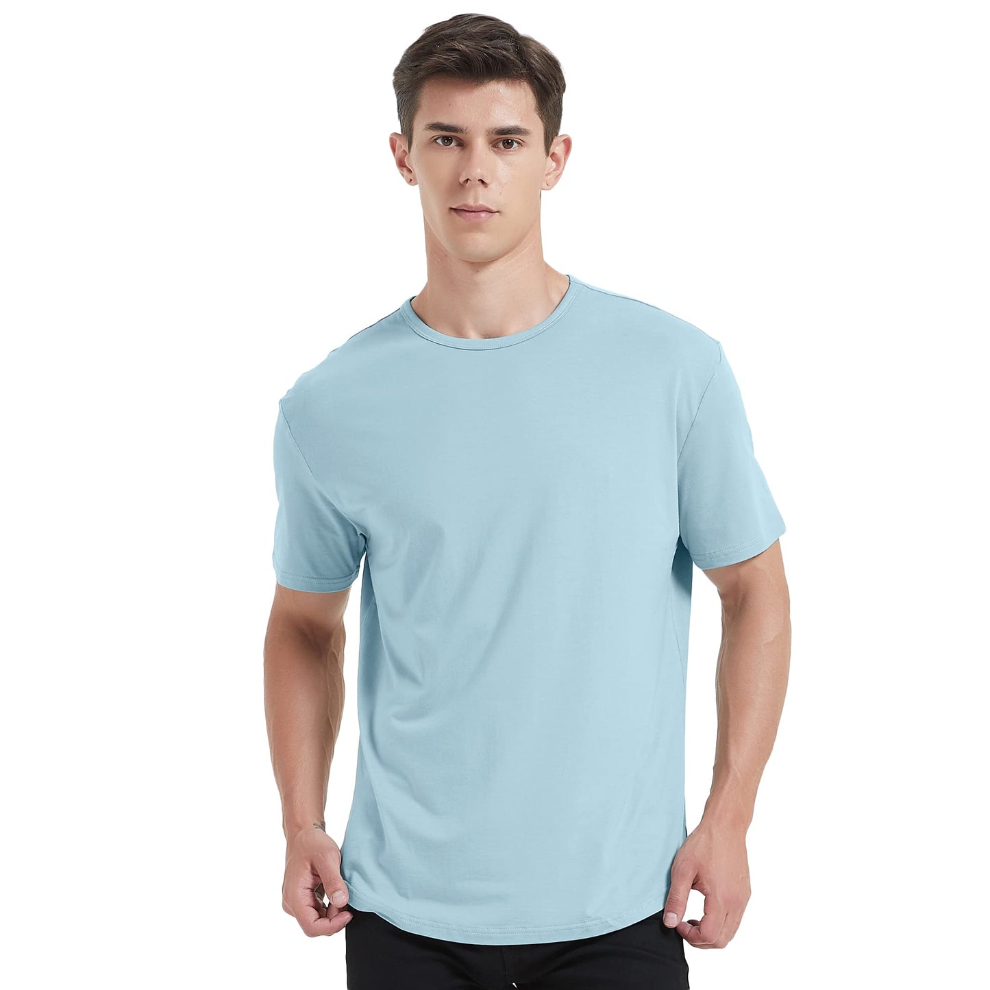 Men's Ultra Soft Bamboo Viscose T-Shirt Curve Hem Lightweight Cooling Short/Long Sleeve Casual Basic Tee Shirt