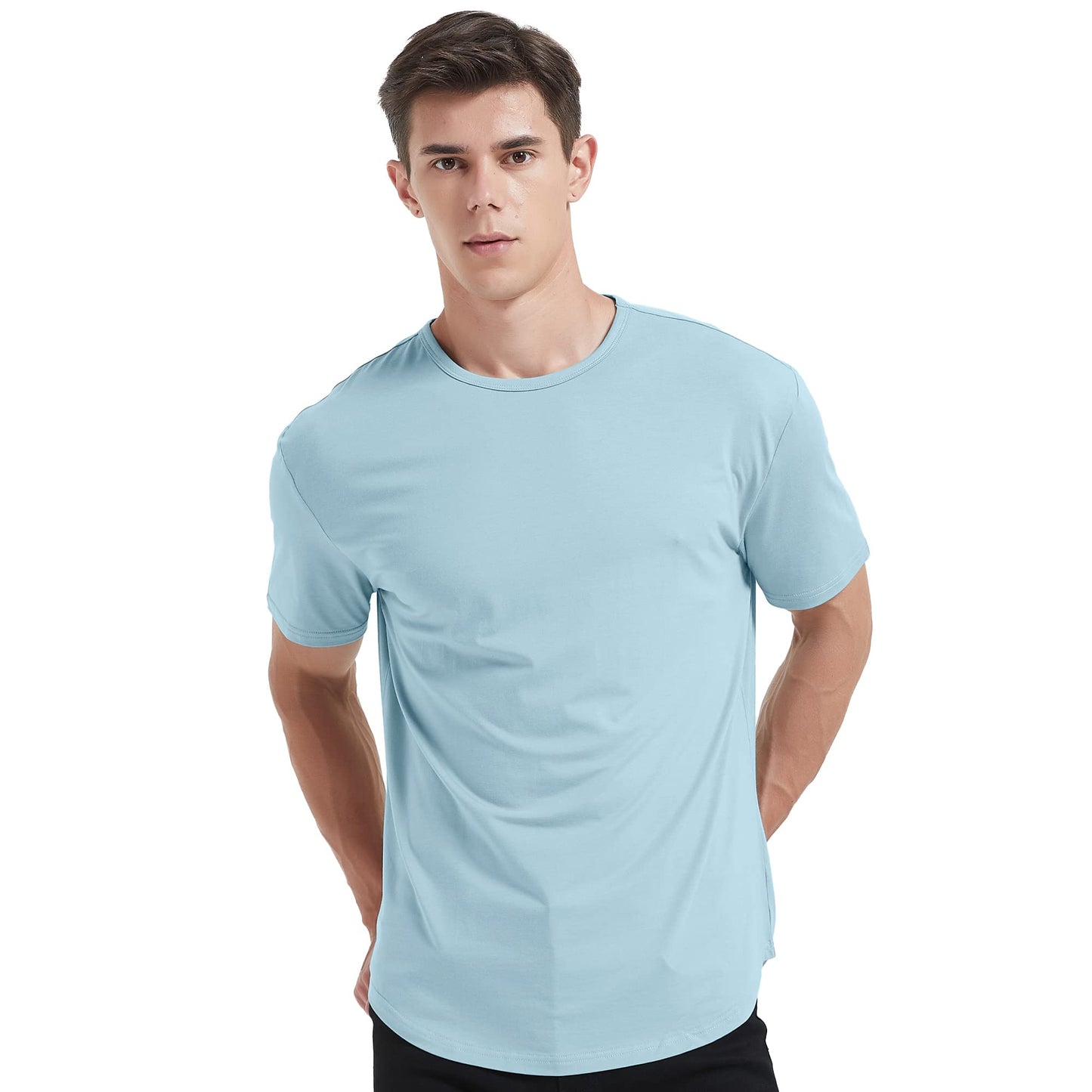 Men's Ultra Soft Bamboo Viscose T-Shirt Curve Hem Lightweight Cooling Short/Long Sleeve Casual Basic Tee Shirt