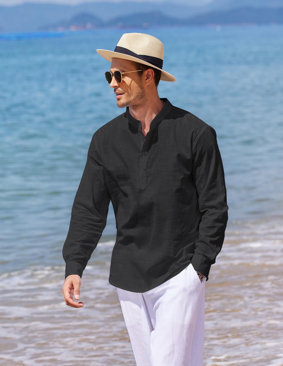 Men's Linen Henley Shirt