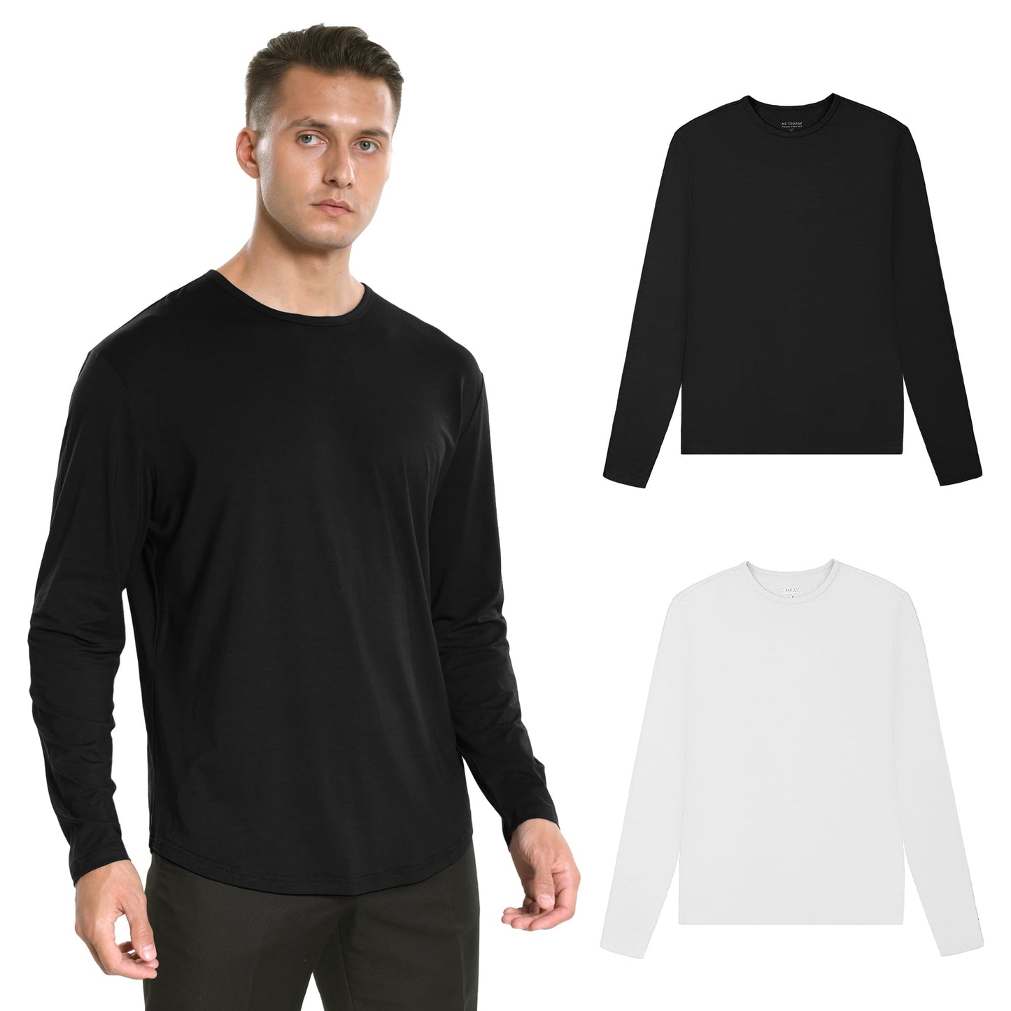 Men's Ultra Soft Bamboo Viscose T-Shirt Curve Hem Lightweight Cooling Short/Long Sleeve Casual Basic Tee Shirt