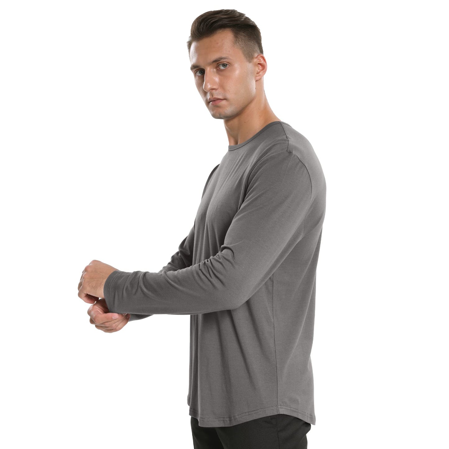 Men's Ultra Soft Bamboo Viscose T-Shirt Curve Hem Lightweight Cooling Short/Long Sleeve Casual Basic Tee Shirt