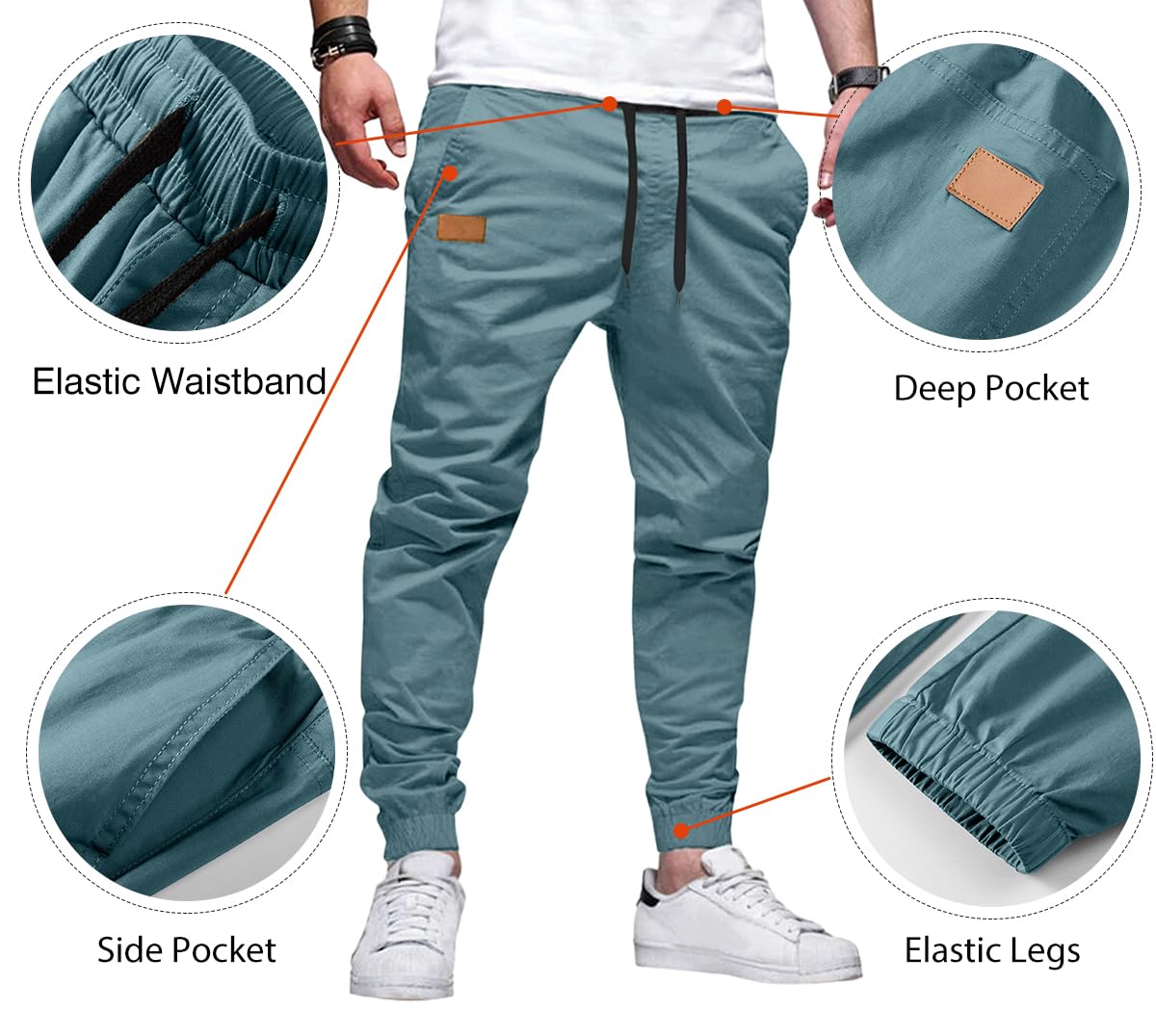 Mens Casual Joggers Pants - Cotton Drawstring Chino Cargo Pants Hiking Outdoor Twill Track Jogging Sweatpants Pants