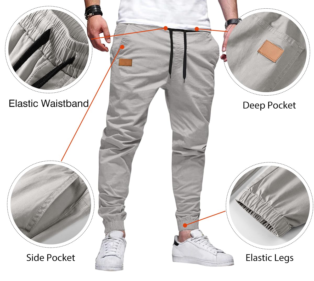 Mens Casual Joggers Pants - Cotton Drawstring Chino Cargo Pants Hiking Outdoor Twill Track Jogging Sweatpants Pants