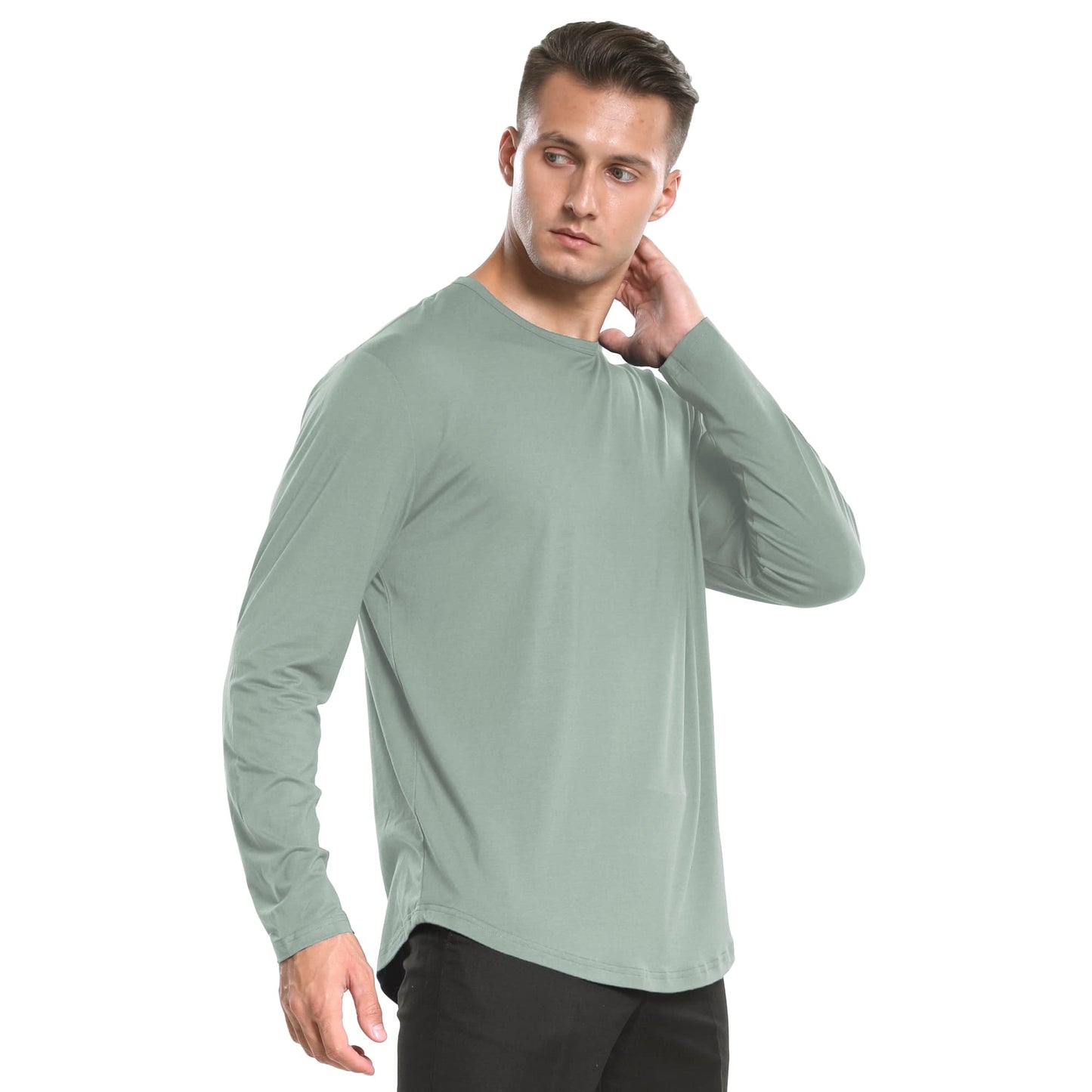 Men's Ultra Soft Bamboo Viscose T-Shirt Curve Hem Lightweight Cooling Short/Long Sleeve Casual Basic Tee Shirt