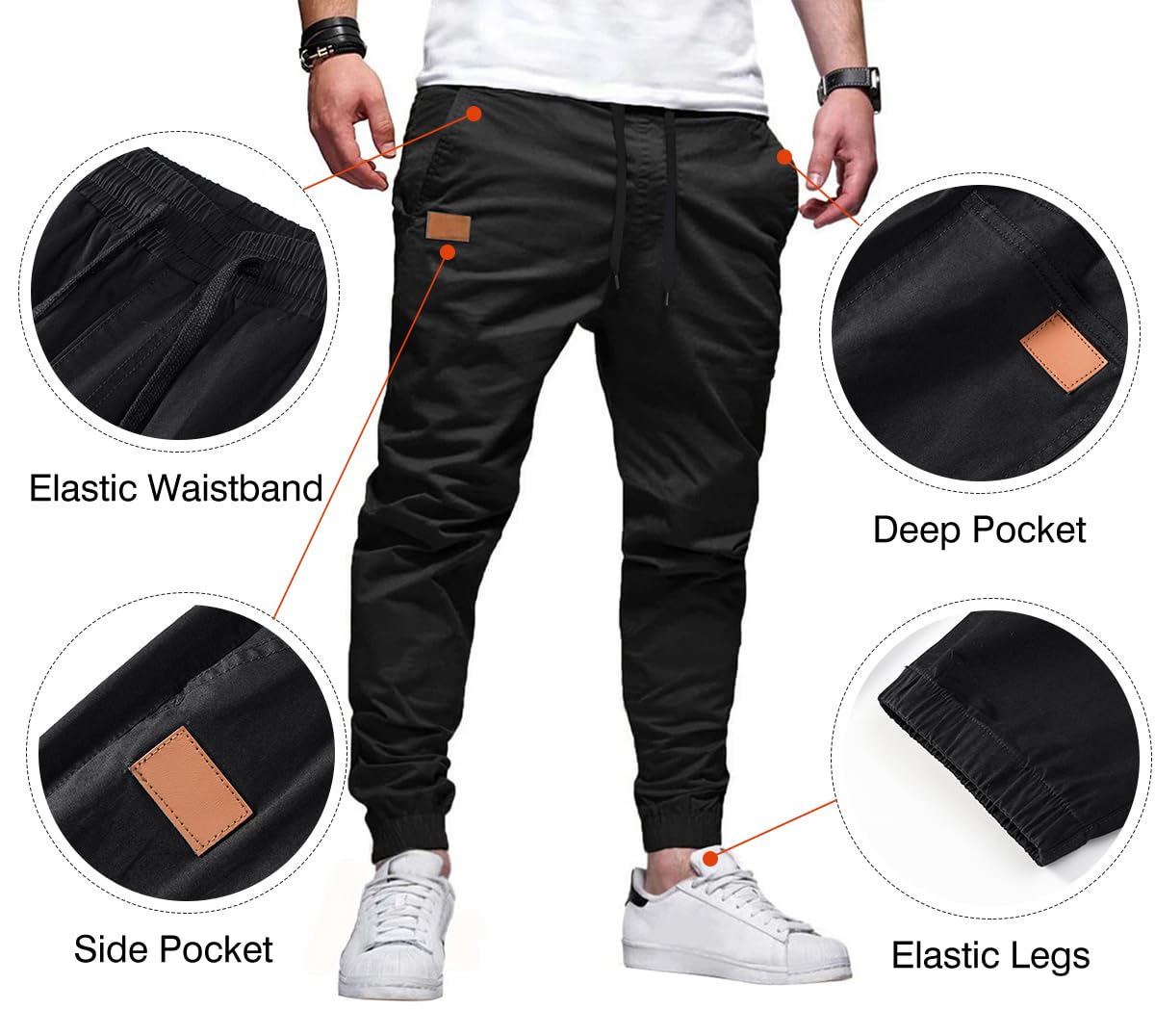 Mens Casual Joggers Pants - Cotton Drawstring Chino Cargo Pants Hiking Outdoor Twill Track Jogging Sweatpants Pants