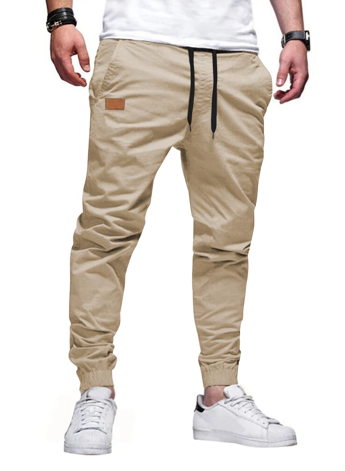 Mens Casual Joggers Pants - Cotton Drawstring Chino Cargo Pants Hiking Outdoor Twill Track Jogging Sweatpants Pants