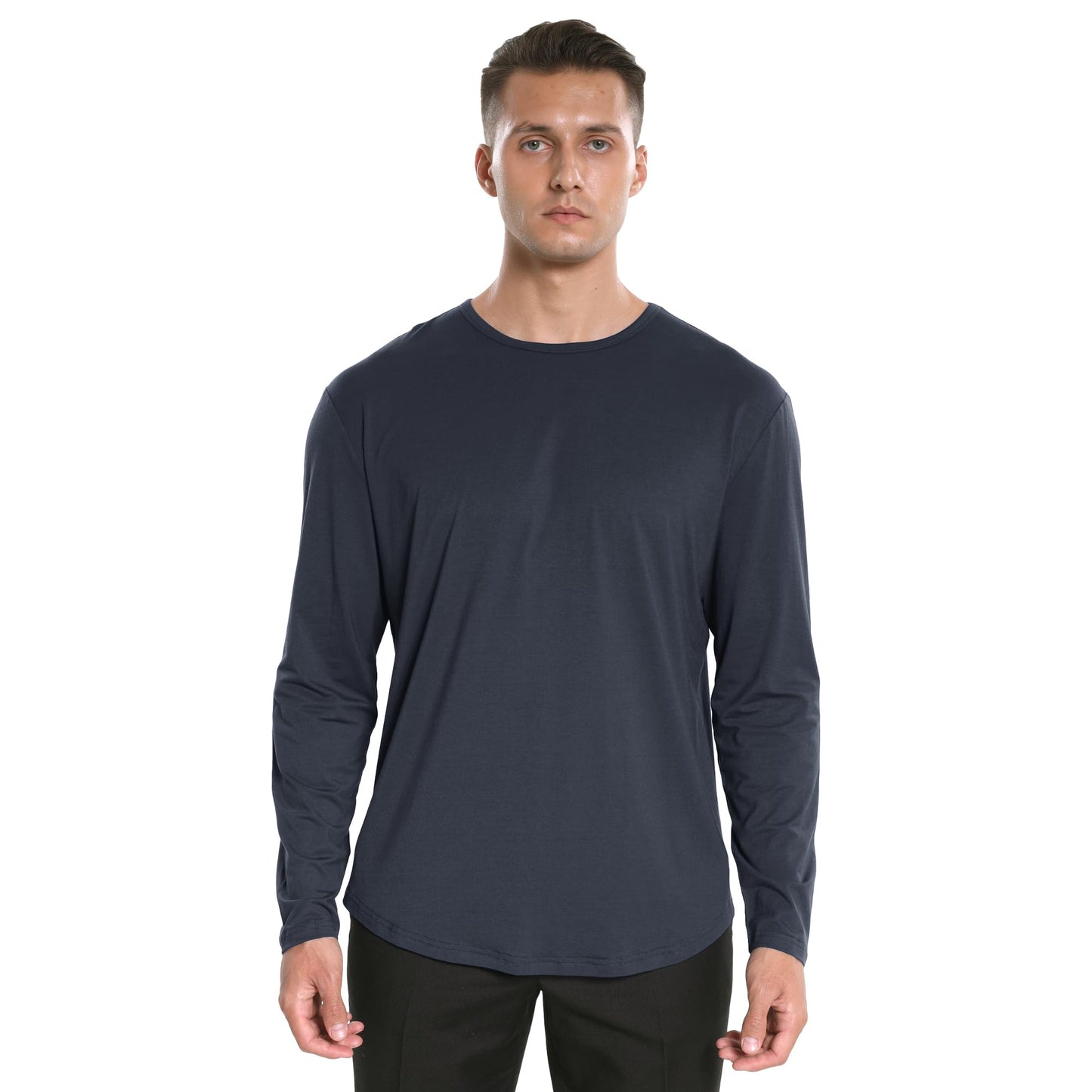 Men's Ultra Soft Bamboo Viscose T-Shirt Curve Hem Lightweight Cooling Short/Long Sleeve Casual Basic Tee Shirt