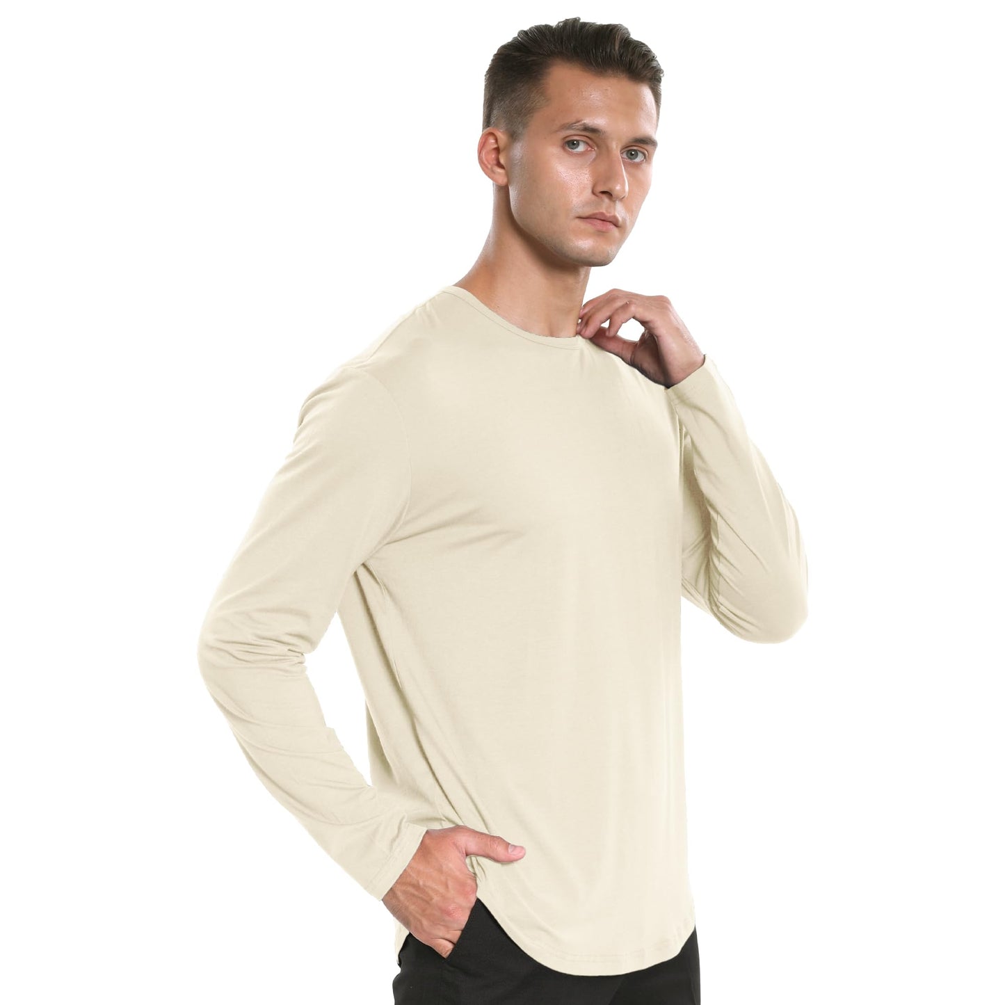 Men's Ultra Soft Bamboo Viscose T-Shirt Curve Hem Lightweight Cooling Short/Long Sleeve Casual Basic Tee Shirt