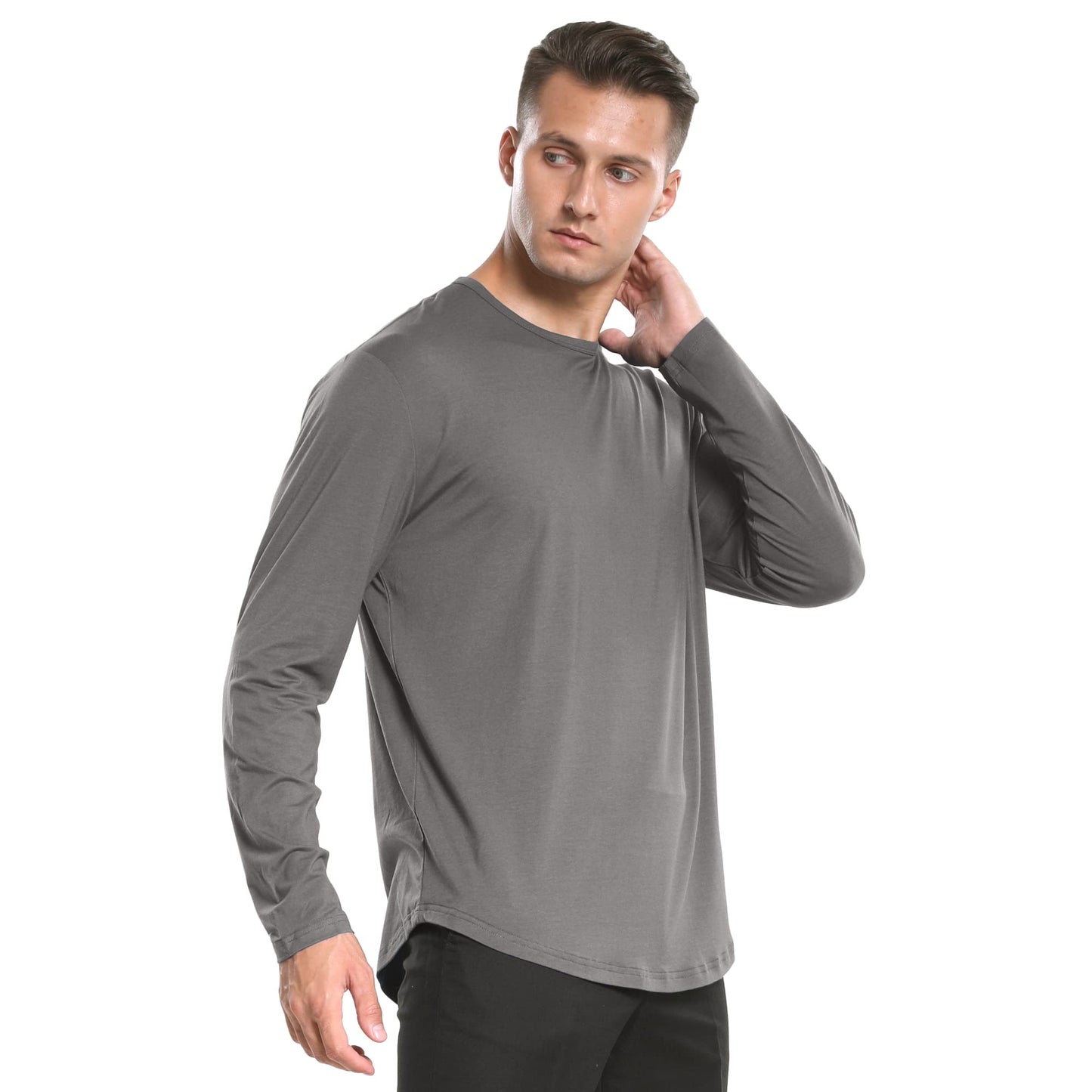 Men's Ultra Soft Bamboo Viscose T-Shirt Curve Hem Lightweight Cooling Short/Long Sleeve Casual Basic Tee Shirt