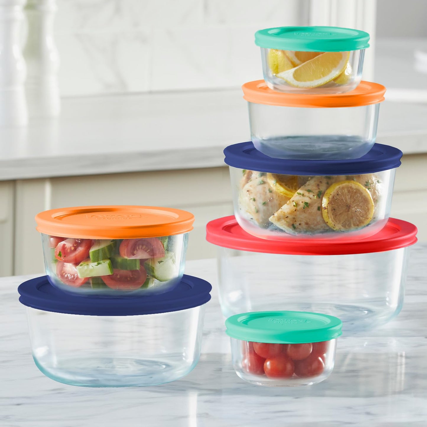 Pyrex 14-Pc Glass Food Storage Set - 7, 4, 2 & 1-Cup Round Containers with Lids - BPA-Free, Dishwasher & Microwave Safe