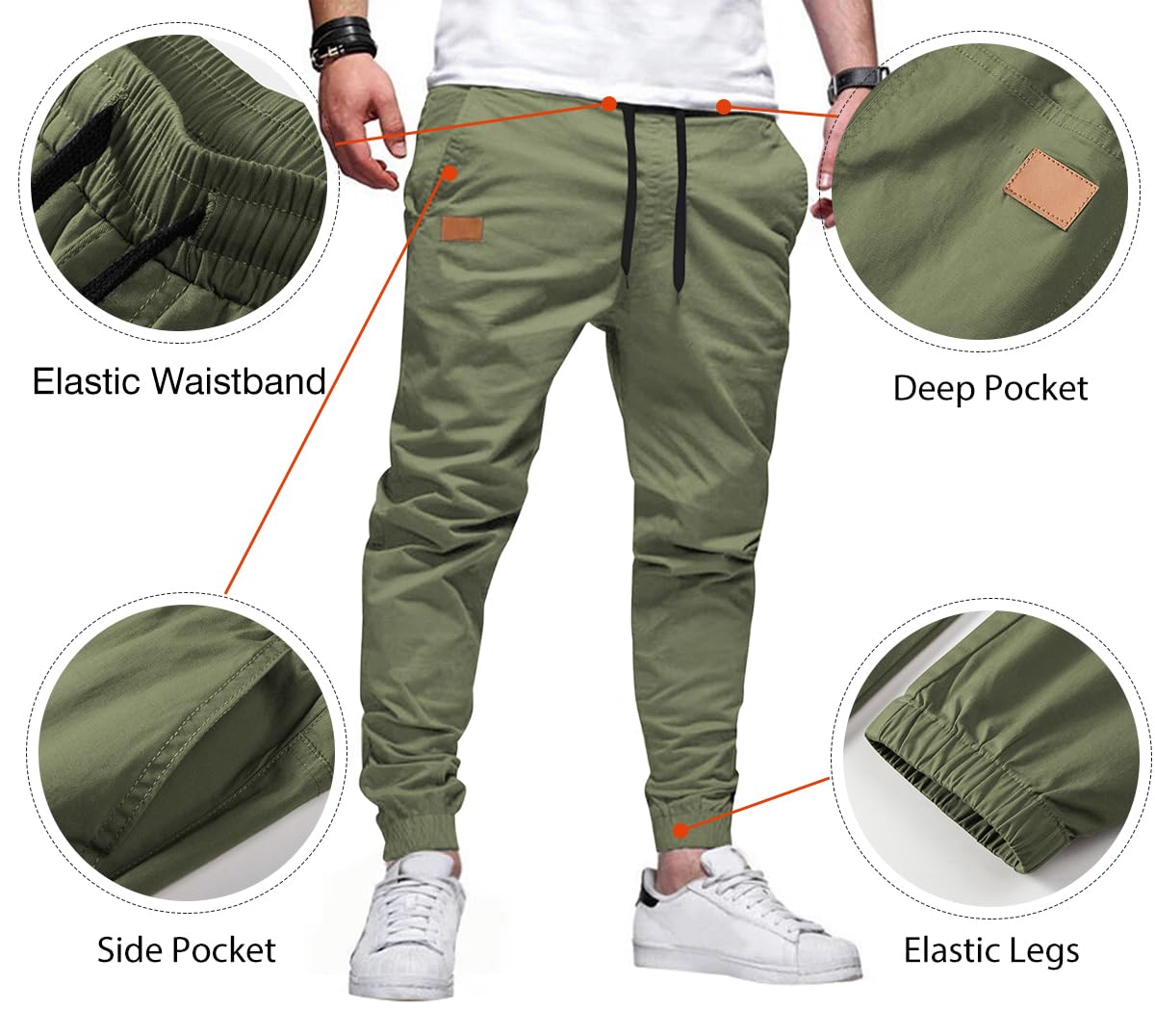 Mens Casual Joggers Pants - Cotton Drawstring Chino Cargo Pants Hiking Outdoor Twill Track Jogging Sweatpants Pants