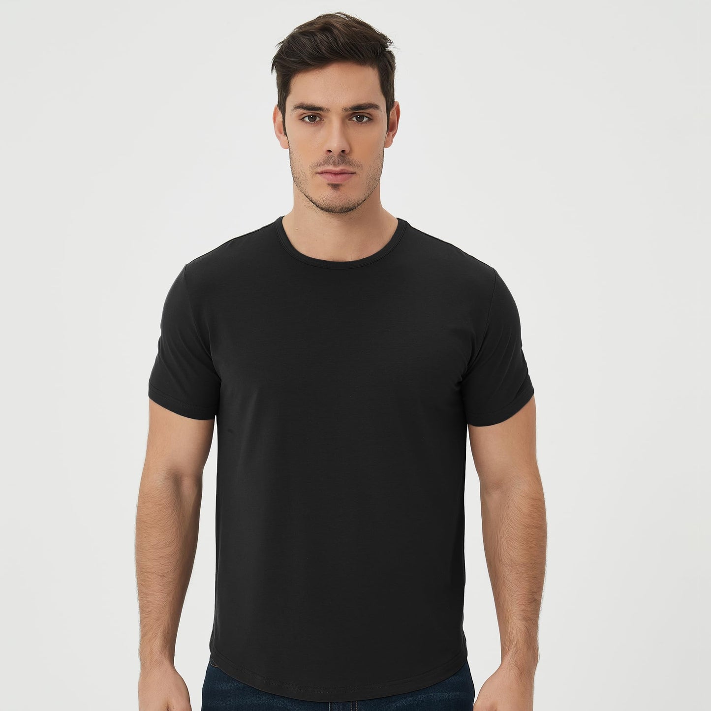 Men's Ultra Soft Bamboo Viscose T-Shirt Curve Hem Lightweight Cooling Short/Long Sleeve Casual Basic Tee Shirt