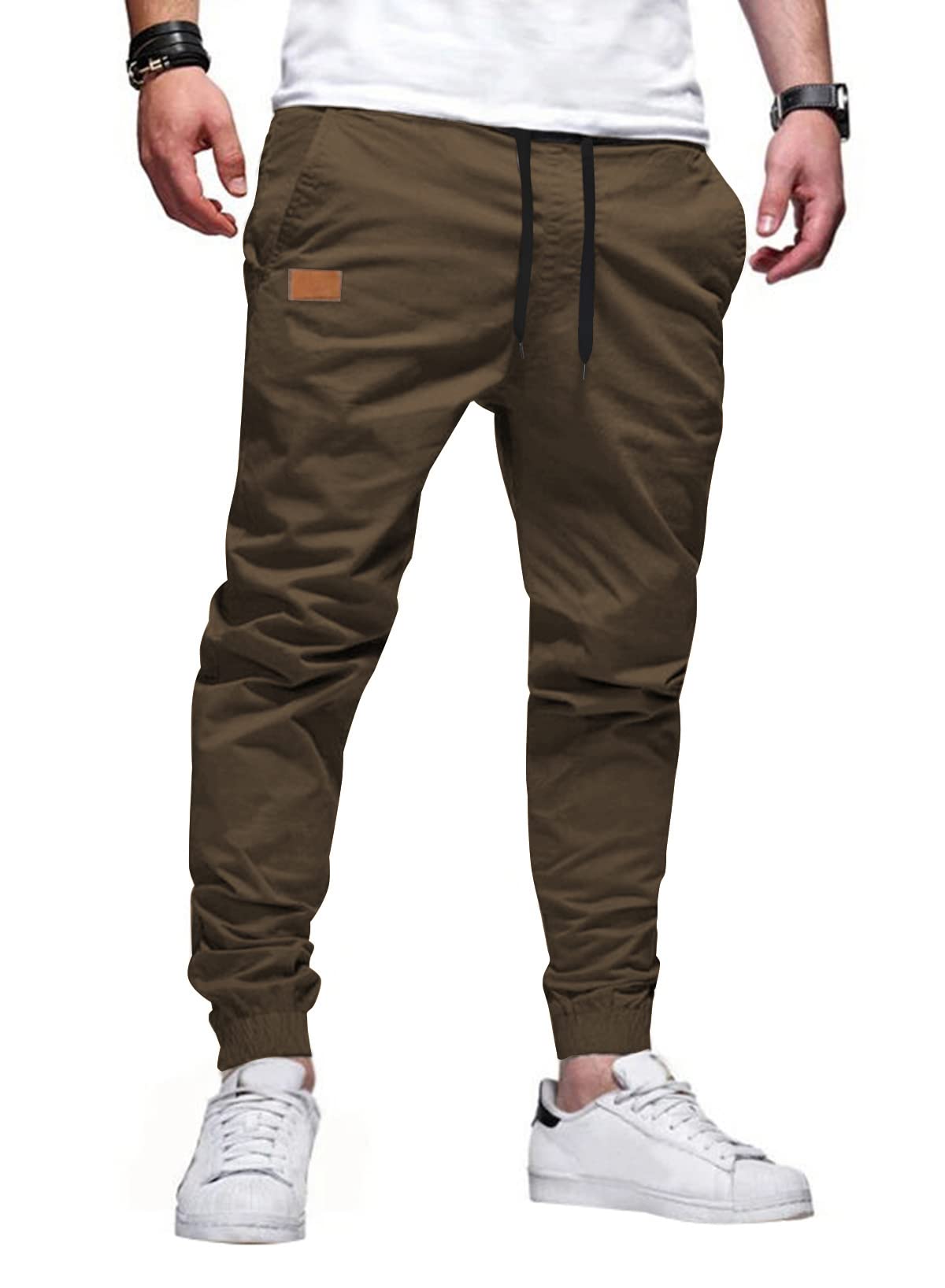 Mens Casual Joggers Pants - Cotton Drawstring Chino Cargo Pants Hiking Outdoor Twill Track Jogging Sweatpants Pants