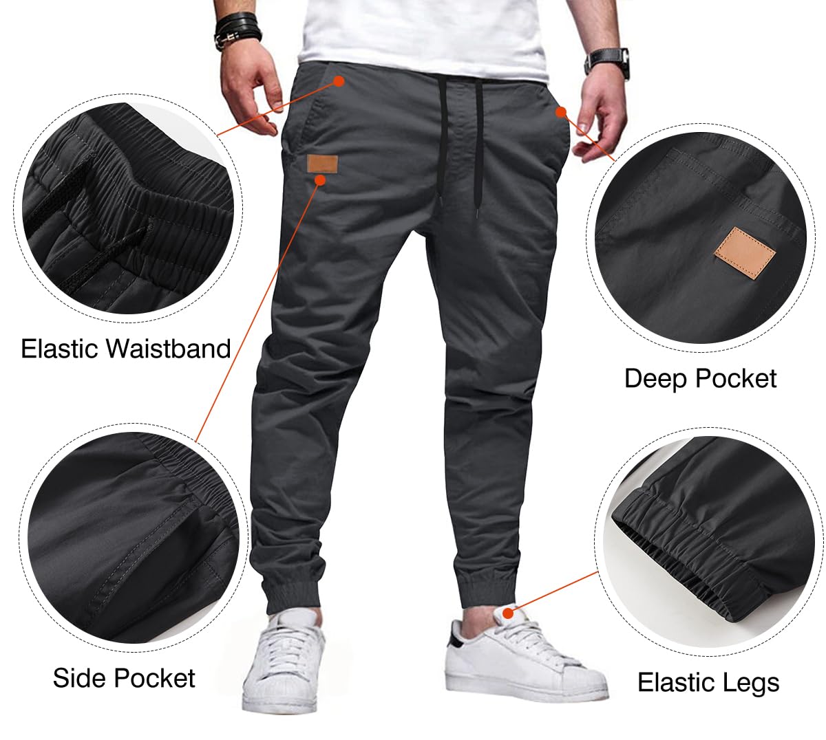 Mens Casual Joggers Pants - Cotton Drawstring Chino Cargo Pants Hiking Outdoor Twill Track Jogging Sweatpants Pants