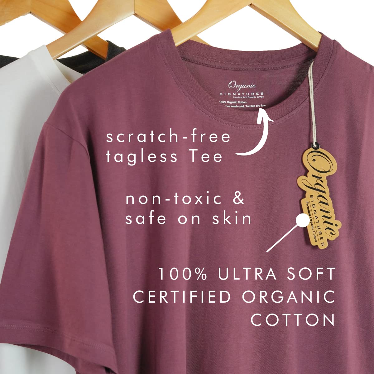 Crewneck 100% Certified Organic Cotton, Soft Shirts for Men