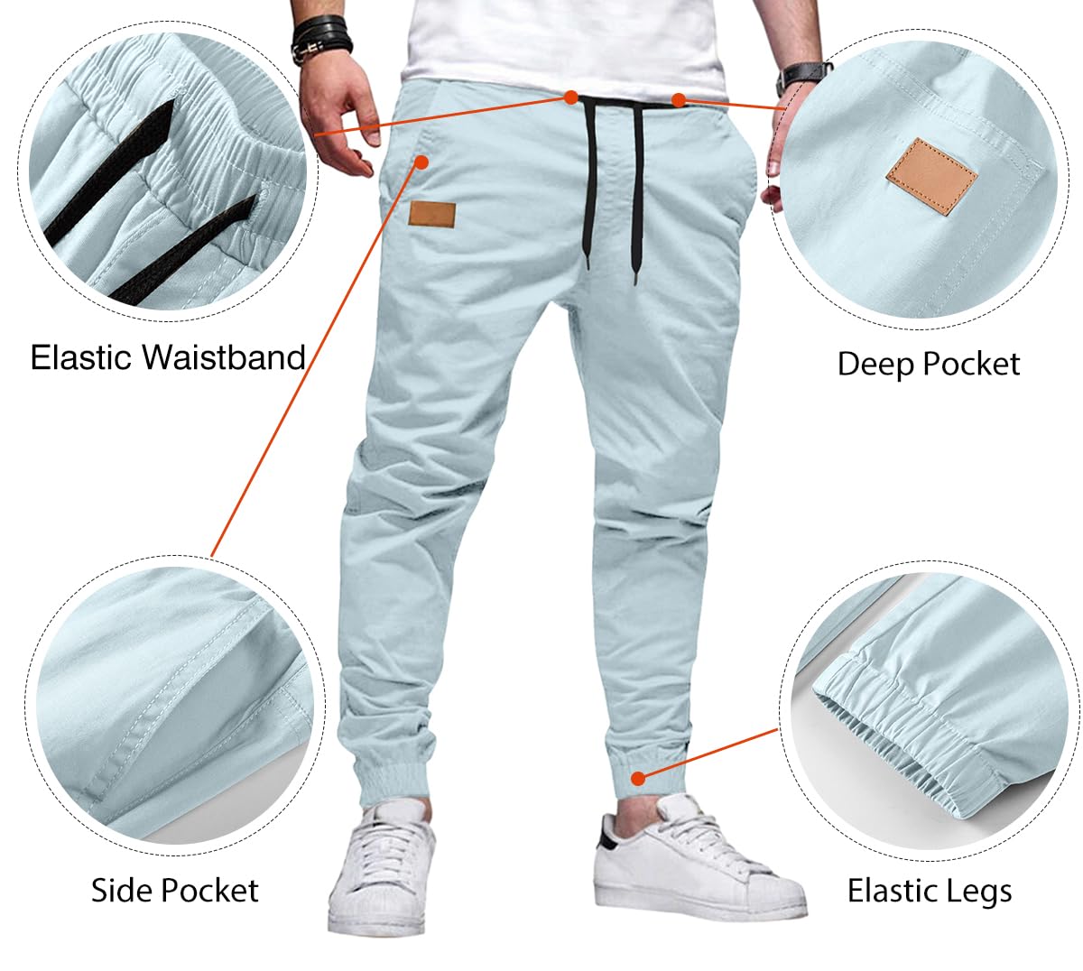 Mens Casual Joggers Pants - Cotton Drawstring Chino Cargo Pants Hiking Outdoor Twill Track Jogging Sweatpants Pants