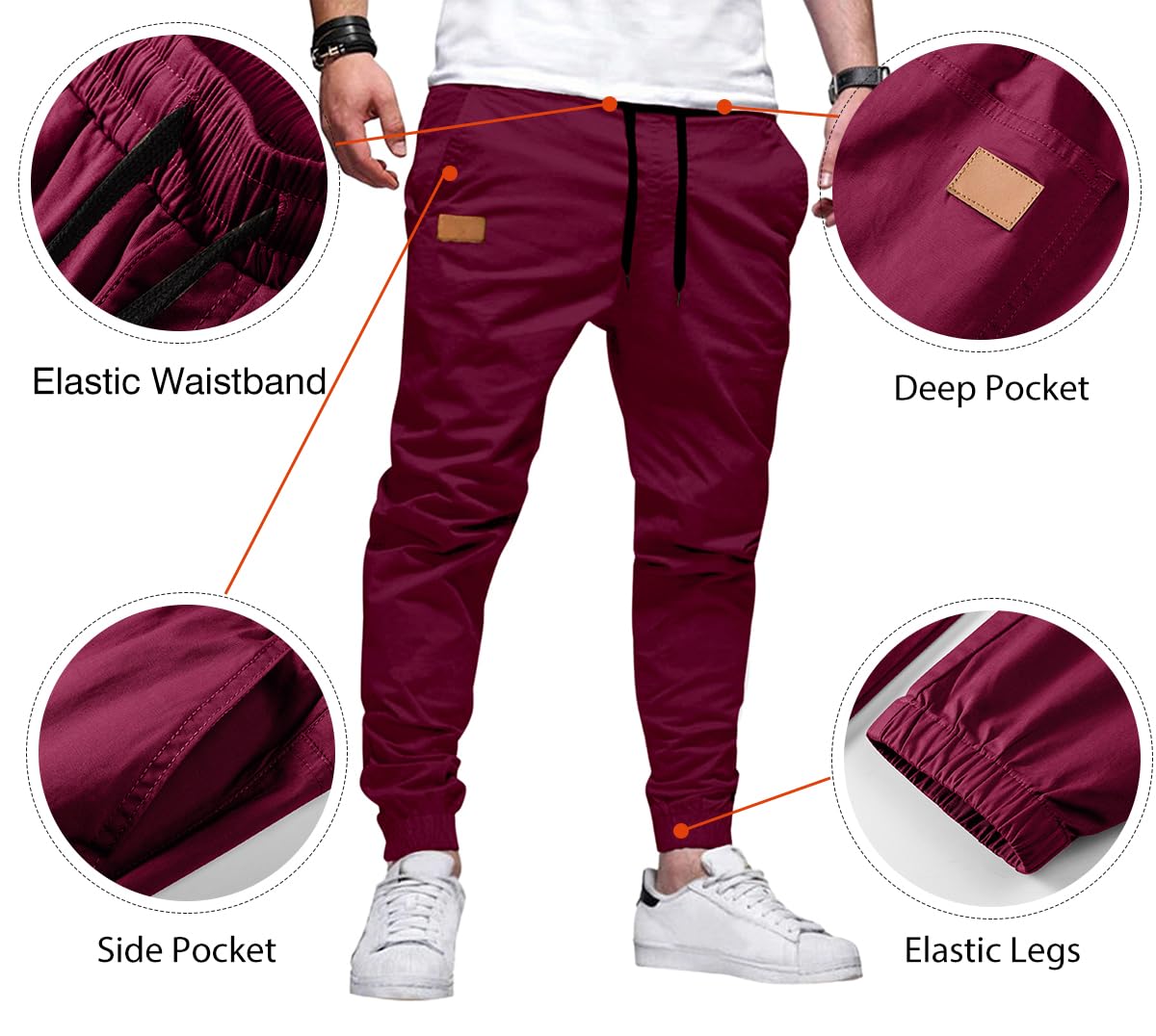 Mens Casual Joggers Pants - Cotton Drawstring Chino Cargo Pants Hiking Outdoor Twill Track Jogging Sweatpants Pants