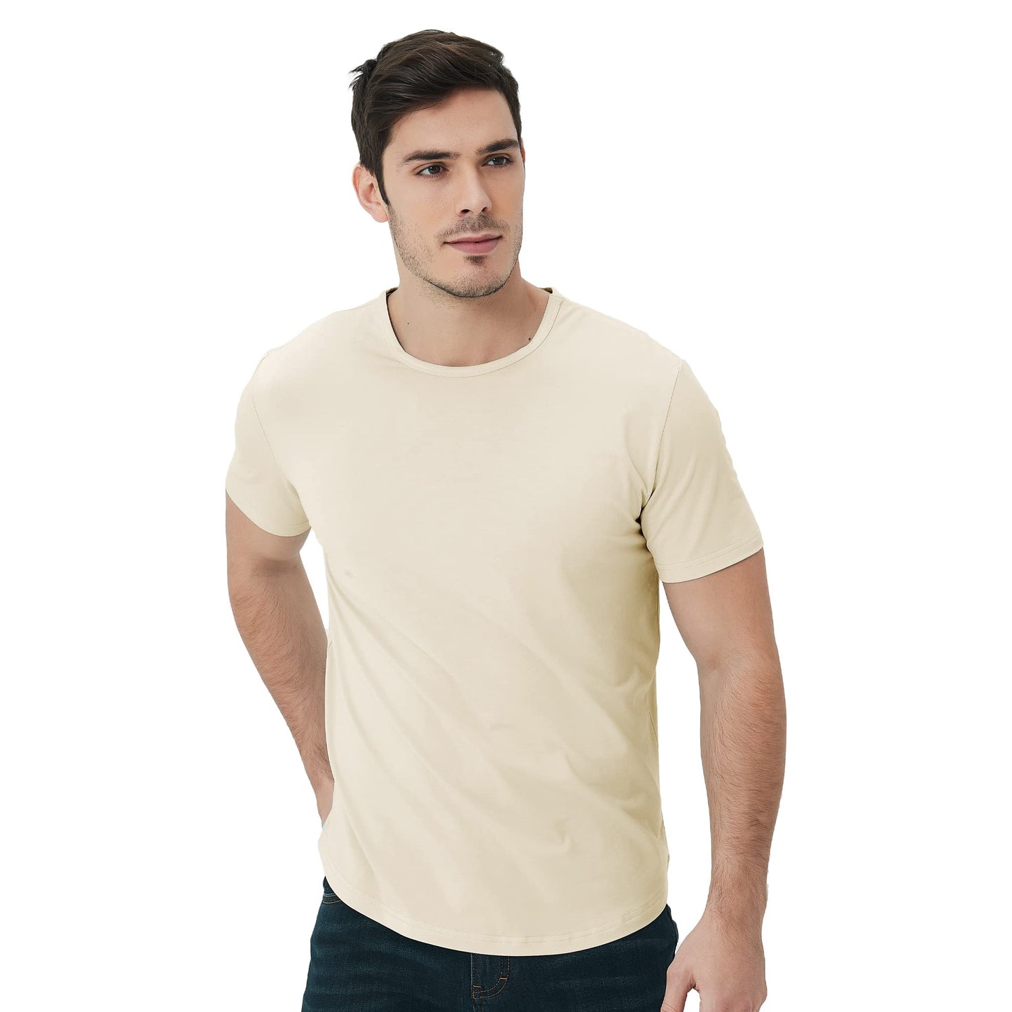 Men's Ultra Soft Bamboo Viscose T-Shirt Curve Hem Lightweight Cooling Short/Long Sleeve Casual Basic Tee Shirt