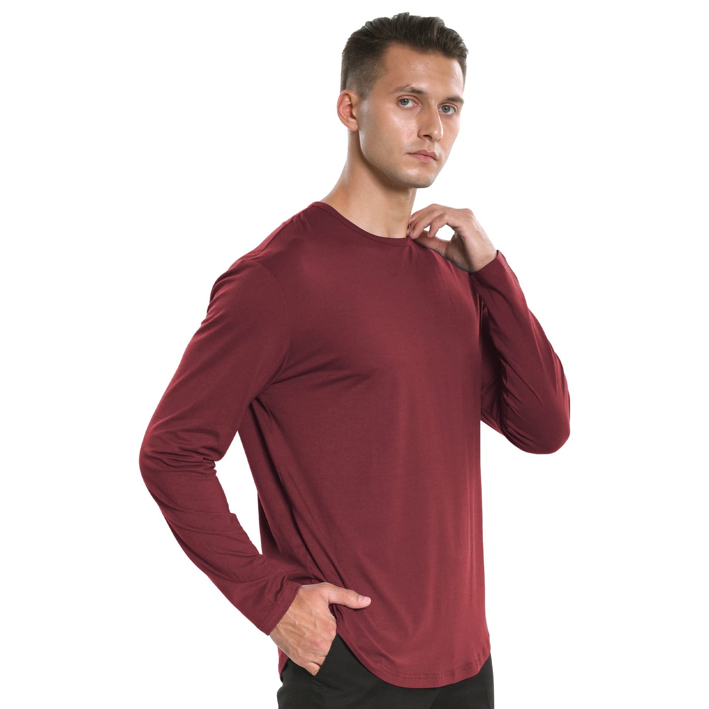 Men's Ultra Soft Bamboo Viscose T-Shirt Curve Hem Lightweight Cooling Short/Long Sleeve Casual Basic Tee Shirt