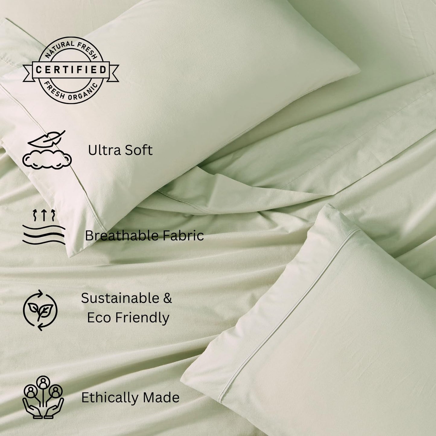 100% Organic Cotton King Size Sheets Set, 4Pc King Sheets, Soft Breathable Sheets King Size, Percale Weave, Hotel-Quality King Bed Sheets, 15" Deep Pocket King Sheet Set - White Bed Sheets