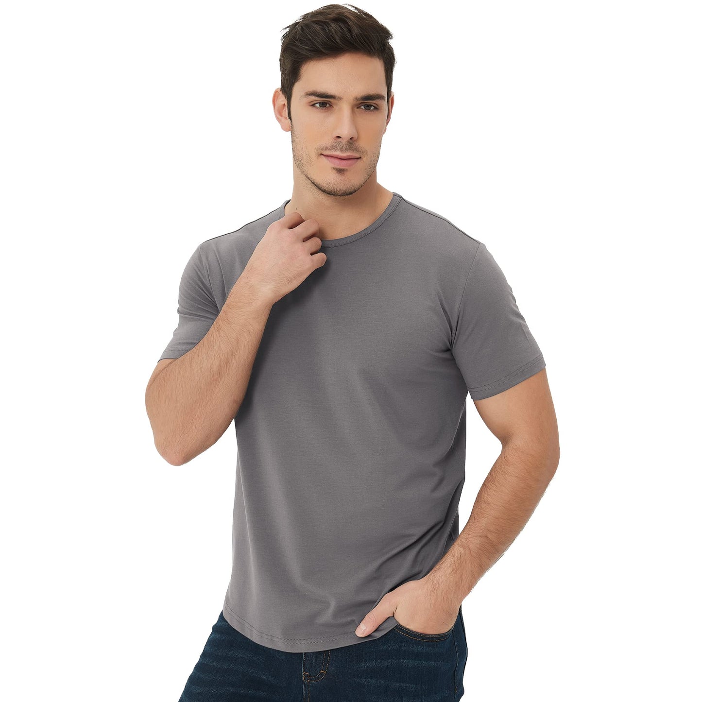 Men's Ultra Soft Bamboo Viscose T-Shirt Curve Hem Lightweight Cooling Short/Long Sleeve Casual Basic Tee Shirt