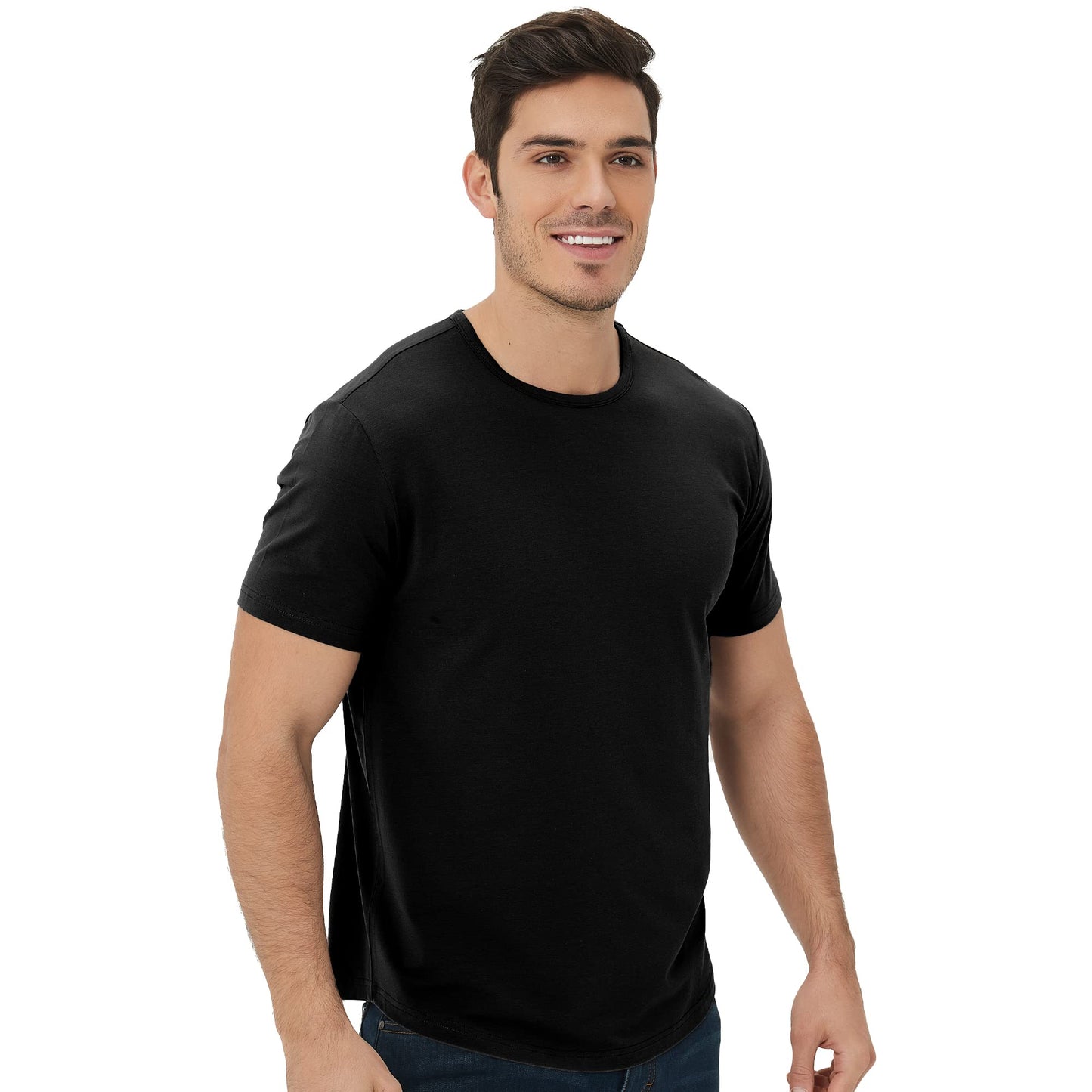 Men's Ultra Soft Bamboo Viscose T-Shirt Curve Hem Lightweight Cooling Short/Long Sleeve Casual Basic Tee Shirt