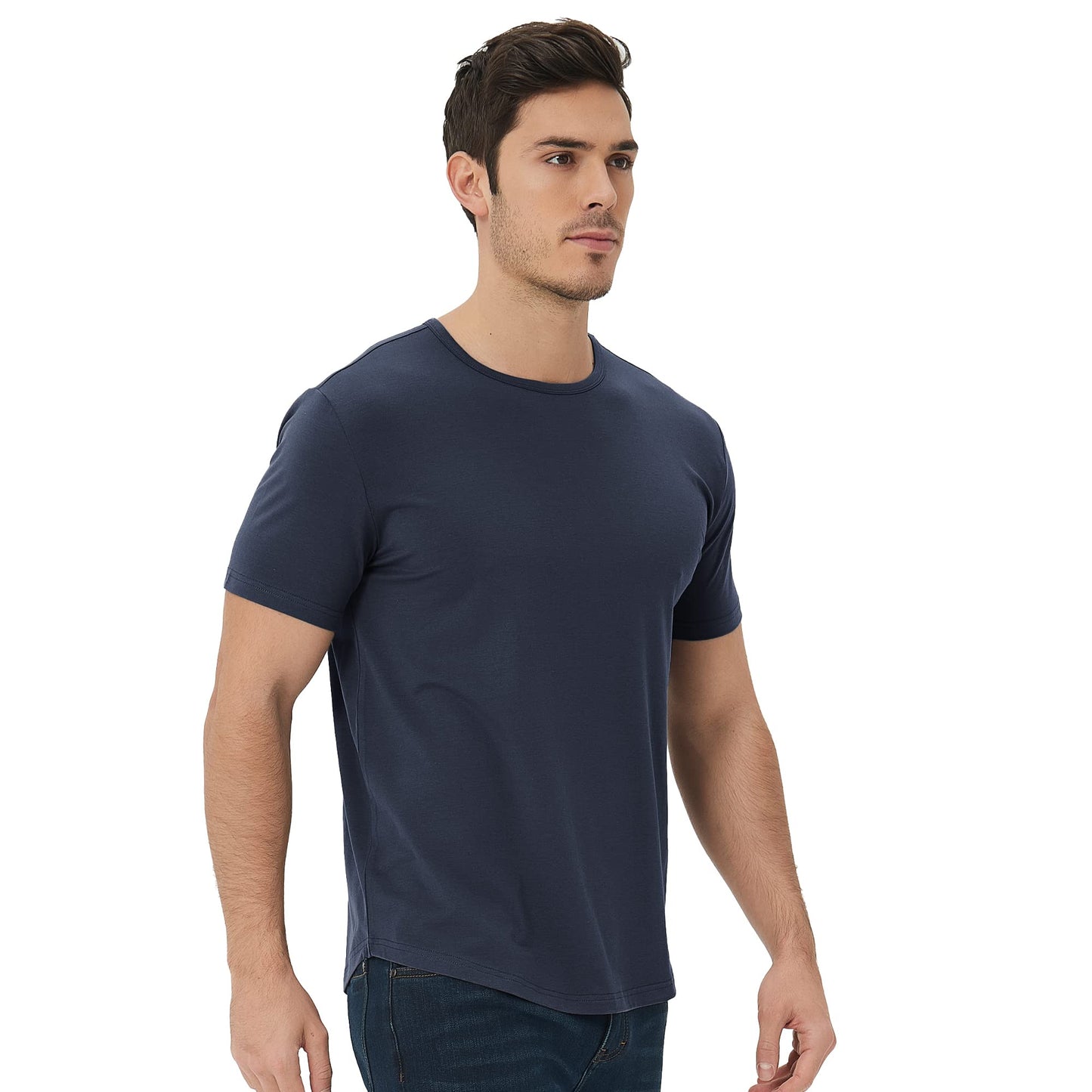 Men's Ultra Soft Bamboo Viscose T-Shirt Curve Hem Lightweight Cooling Short/Long Sleeve Casual Basic Tee Shirt