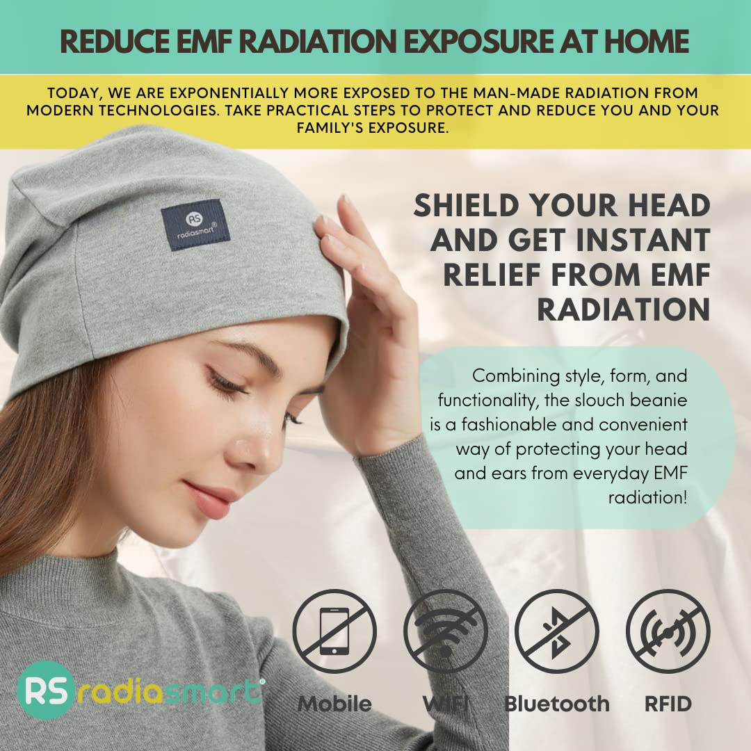 Smart EMF Protection Slouch Beanie, 5G, RF Shielding, WiFi Protection, Brain Coat