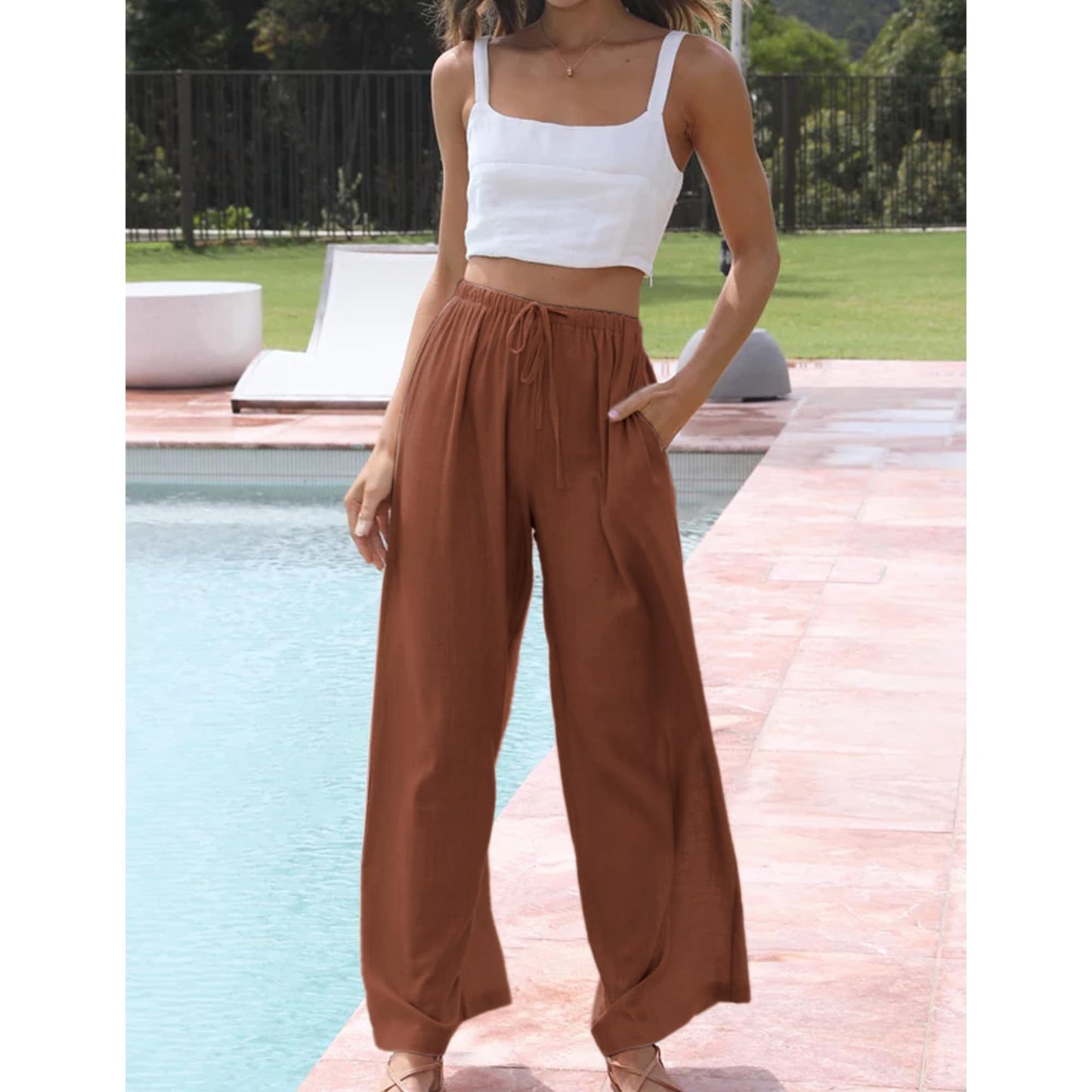 Cotton Linen Palazzo Pants