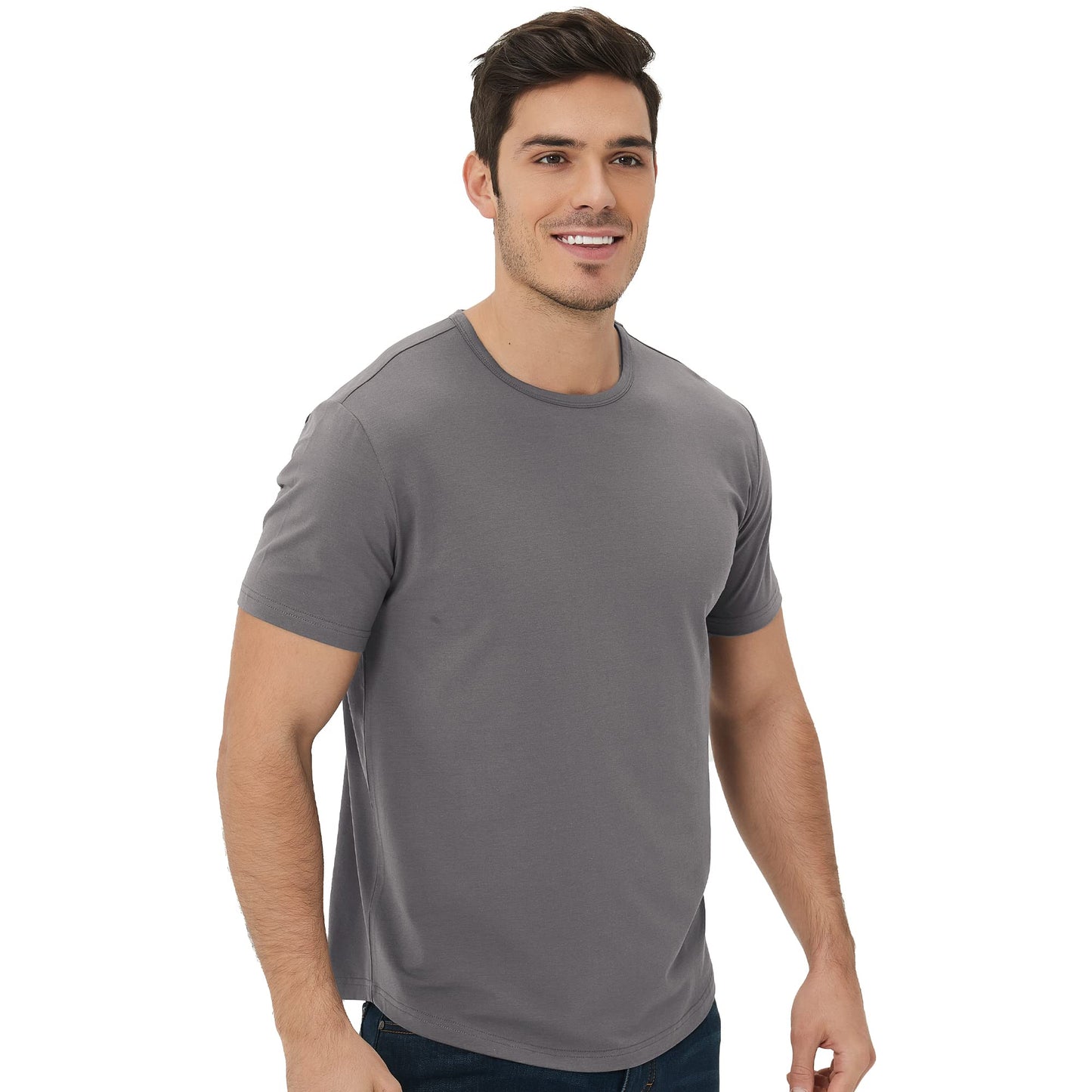 Men's Ultra Soft Bamboo Viscose T-Shirt Curve Hem Lightweight Cooling Short/Long Sleeve Casual Basic Tee Shirt