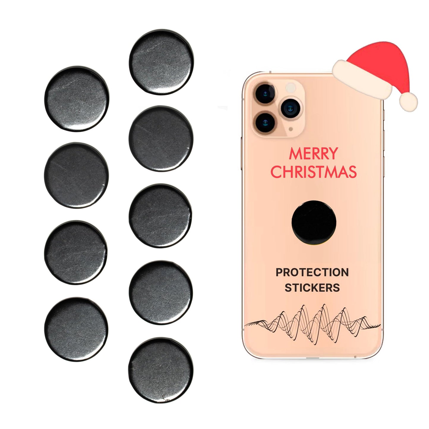 Effective Cell Phone Protection Stickers 5 pcs | Round Shungite Stickers for Gadget Protection Blocking | Polished Shungite Stone Plates | Carbon Bodywell Chip | Smart Guard Protector Shield S022